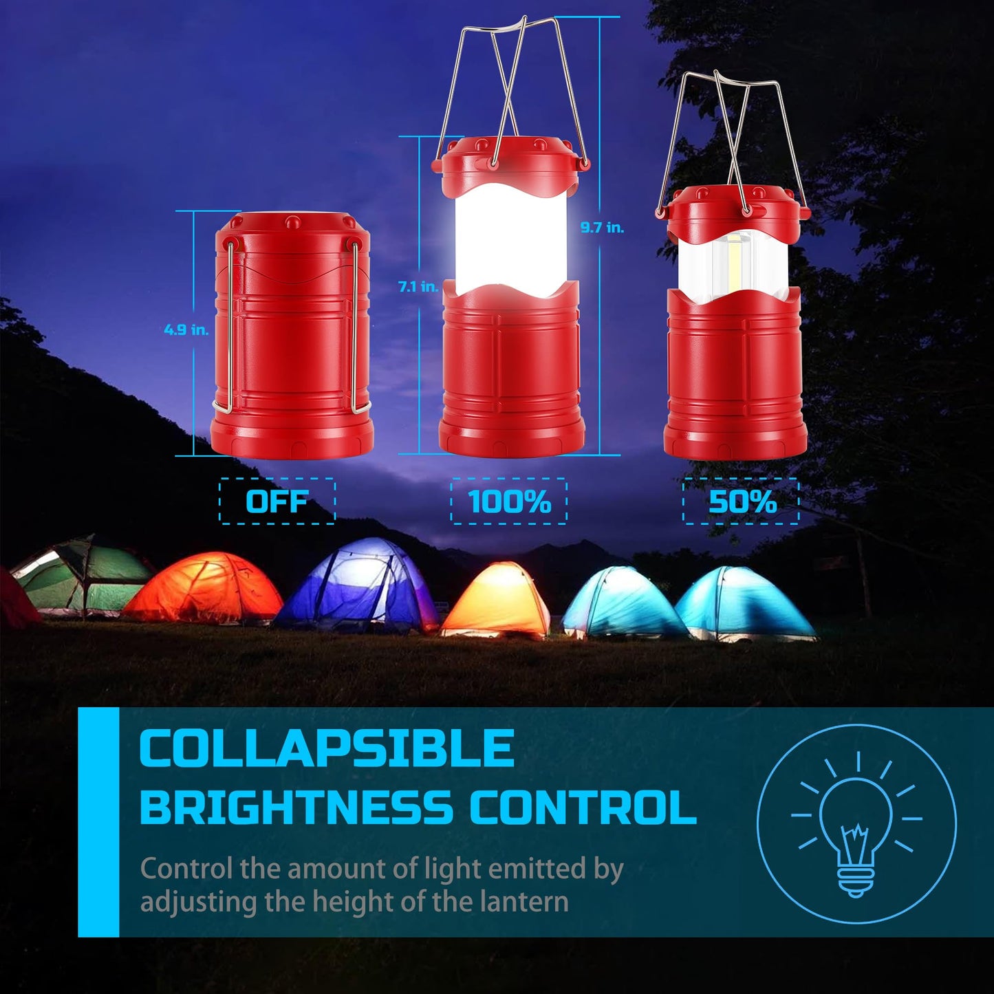 Lichamp LED Camping Lantern, 4 Pack Battery Powered, Portable Collapsible Light, Red, Model CLS-B004RD