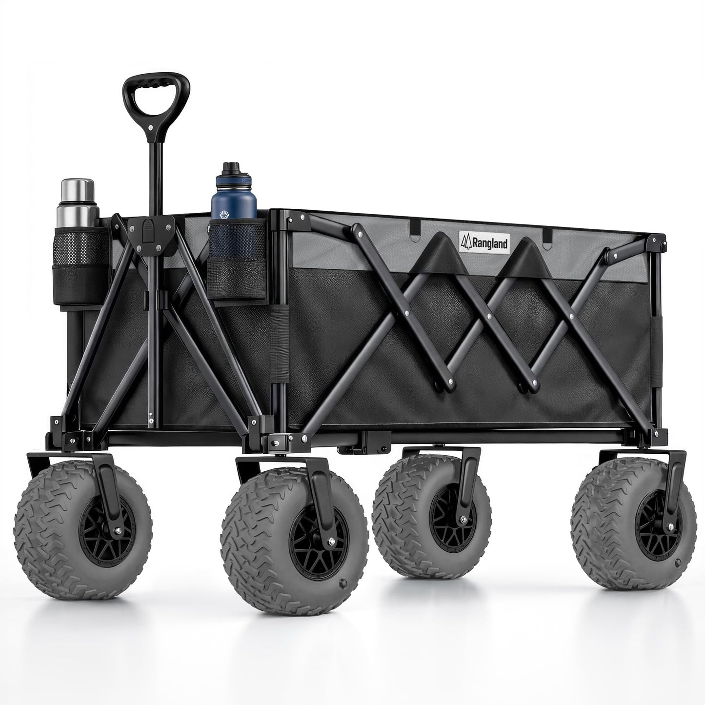 Beach Wagon with Heavy-Duty 10" Air Tires - All Terrain Folding Card with Big Wheels for Sand and Gravel - 300 LB. Capacity (Black/Gray)
