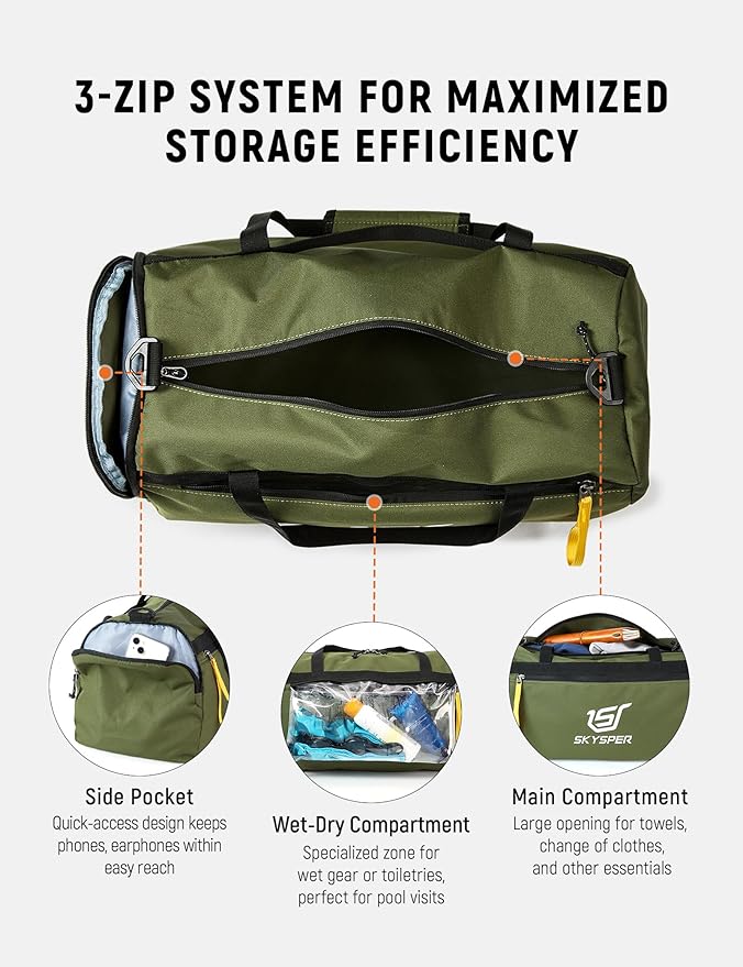 SKYSPER 30L Gym Duffel - Sports Bag Small with Wet Pocket for Sport, Travel, Fitness & Workout Men Women(Armygreen)