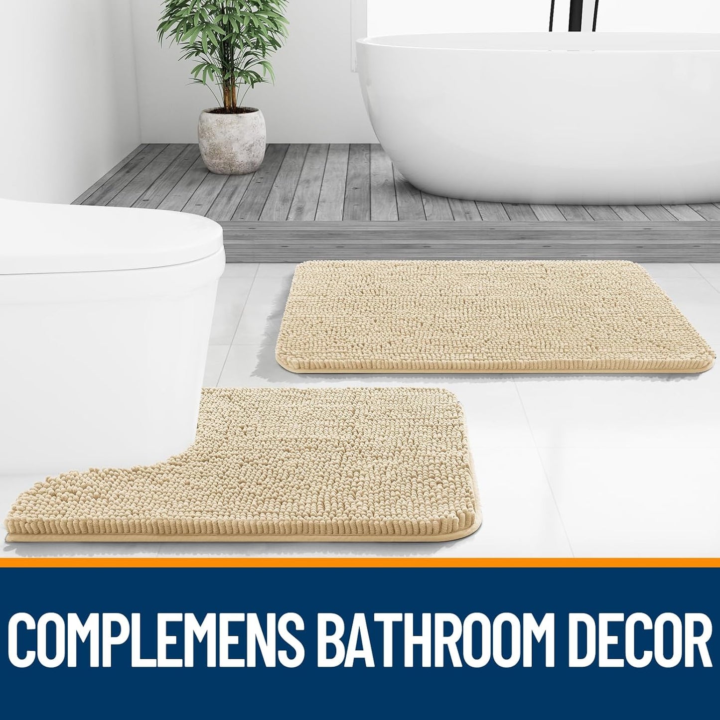 OLANLY Bathroom Rugs - Extra Soft Chenille Bath Mats | Quick Dry, Machine Washable, 24x16, Beige