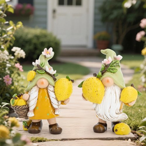 Hodao Lemon Gnome Figurines Set of 2 - Adorable Yellow Home Decor for Summer | Perfect for Kitchen & Living Room