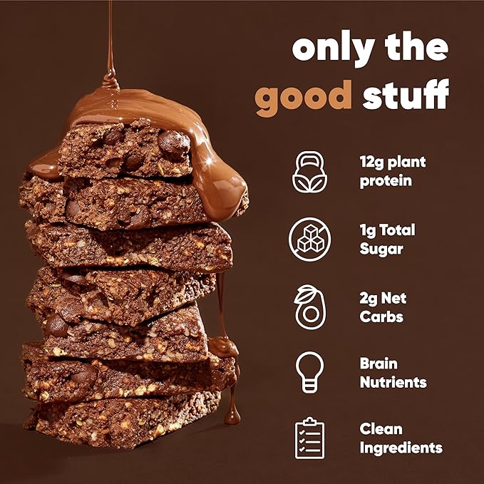 IQBAR Brain and Body Plant Protein Bars - Chocolate Sea Salt - 24-Count Low Carb - Gluten Free, High Fiber, Vegan Snacks - Low Sugar Meal Replacement