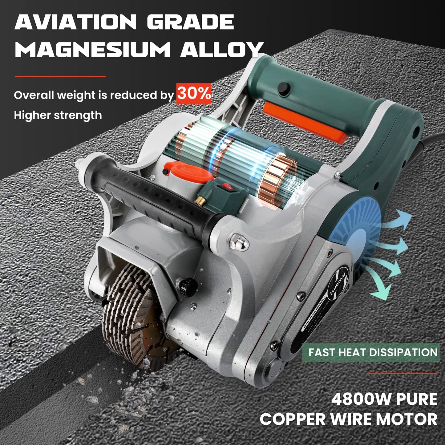 Huanyu Electric Wall Chaser 1 time Molding Wall Groove Cutting Machine Infrared Sighting 4800W Cutting Width 40mm Depth 40mm Wall Chaser Concrete Cutter Magnesium Alloy for Cement Brick Marble 110V