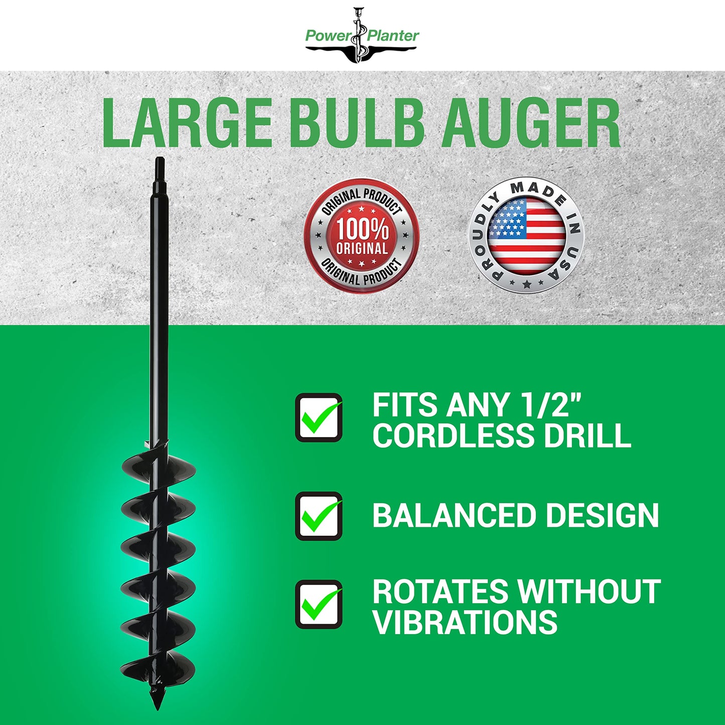 Power Planter DIY Guru Garden Auger- 3"x12" - 3/8" Non-Slip Hex Drive, and Large Bulb Auger- 4"x28" Drill Bit Hole Digger for Post Hole Diggers, Digging Holes- Bulb Planter - 1"/2" Non-Slip Hex Drive