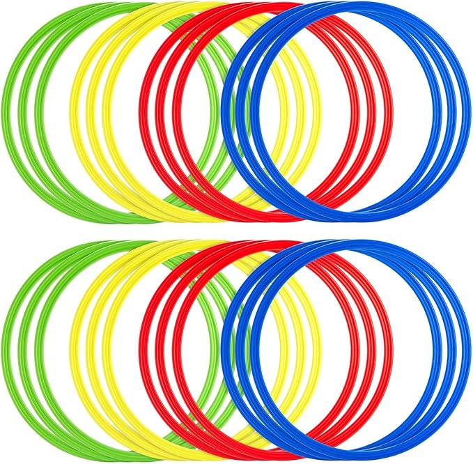 Juvale Agility Rings for Training - 24-Pack, 15.75-Inch, Red, Yellow, Blue & Green - Speed Agility Training Rings & Hula Hoops Bulk for Soccer & Football & Footwork Drills