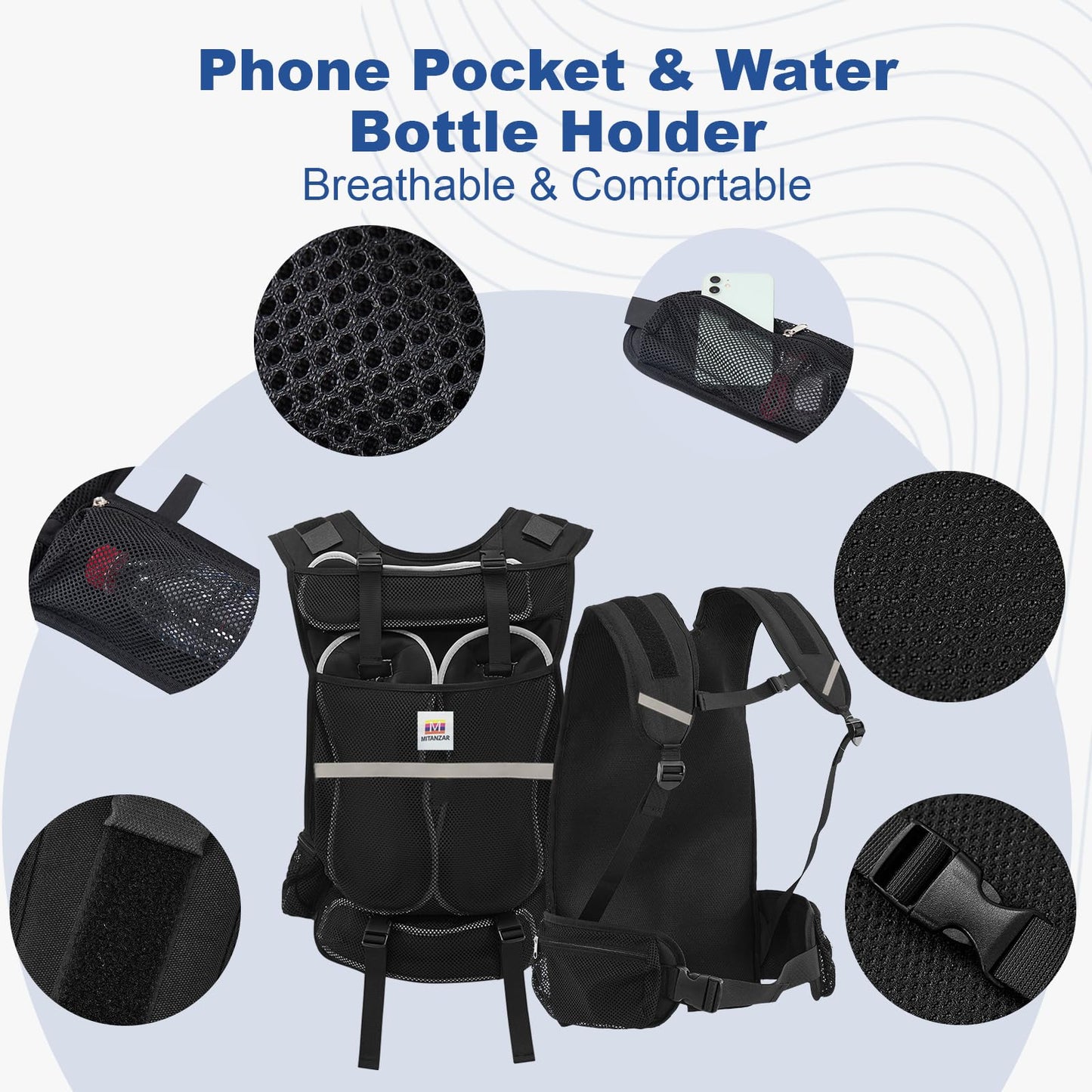MITANZAR Adjustable Weighted Vest, 4.4-13.2 Pound Vest with 4 Iron Sand Training Pouches, Features Large Pockets, Men's Weighted Vest for Women's Strength Training, Running, Walking