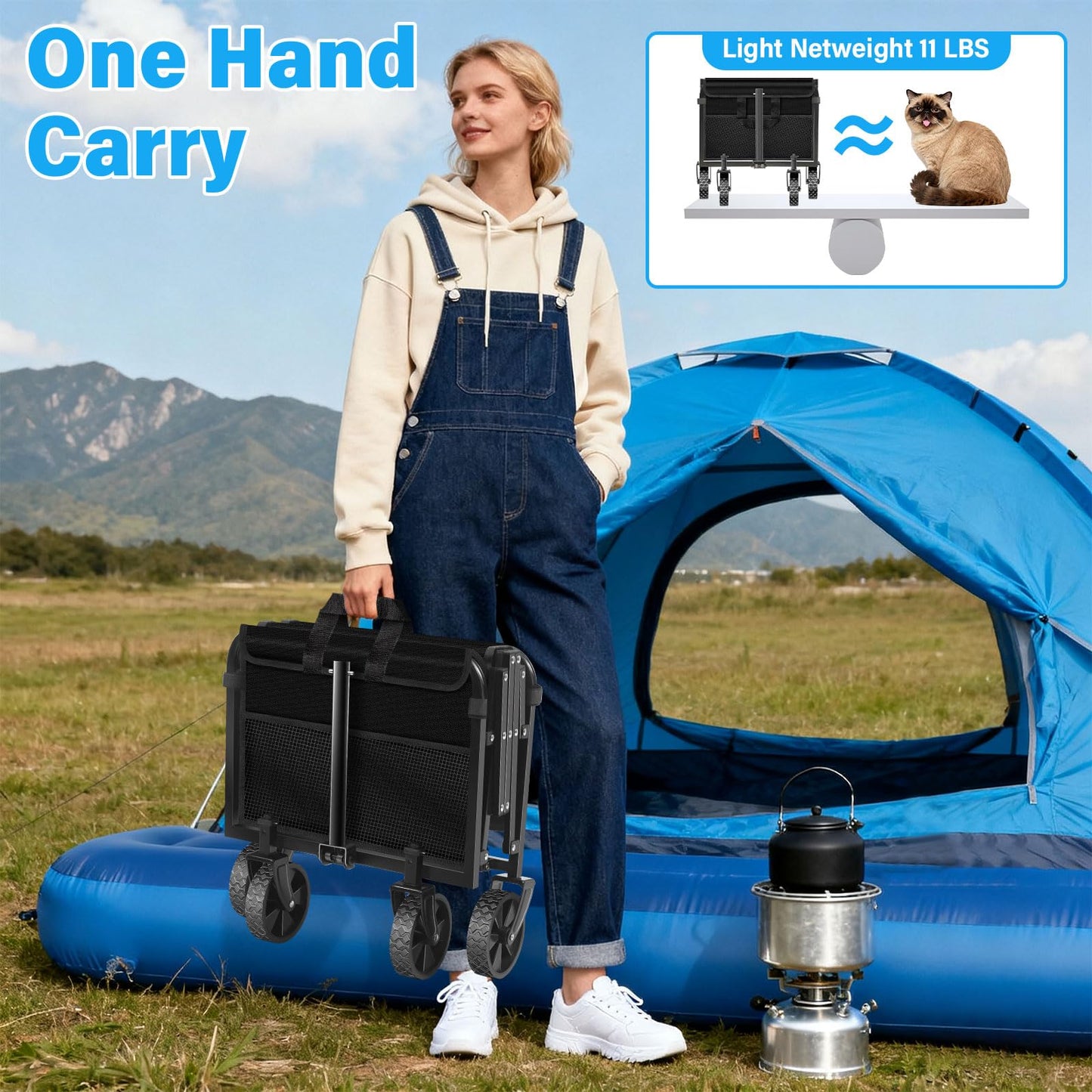 Wagons Carts Foldable, Collapsible Wagon with Wheels, 360LBS Folding Grocery Wagon Cart for Grocery, Camping, Shopping, Garden, Sports
