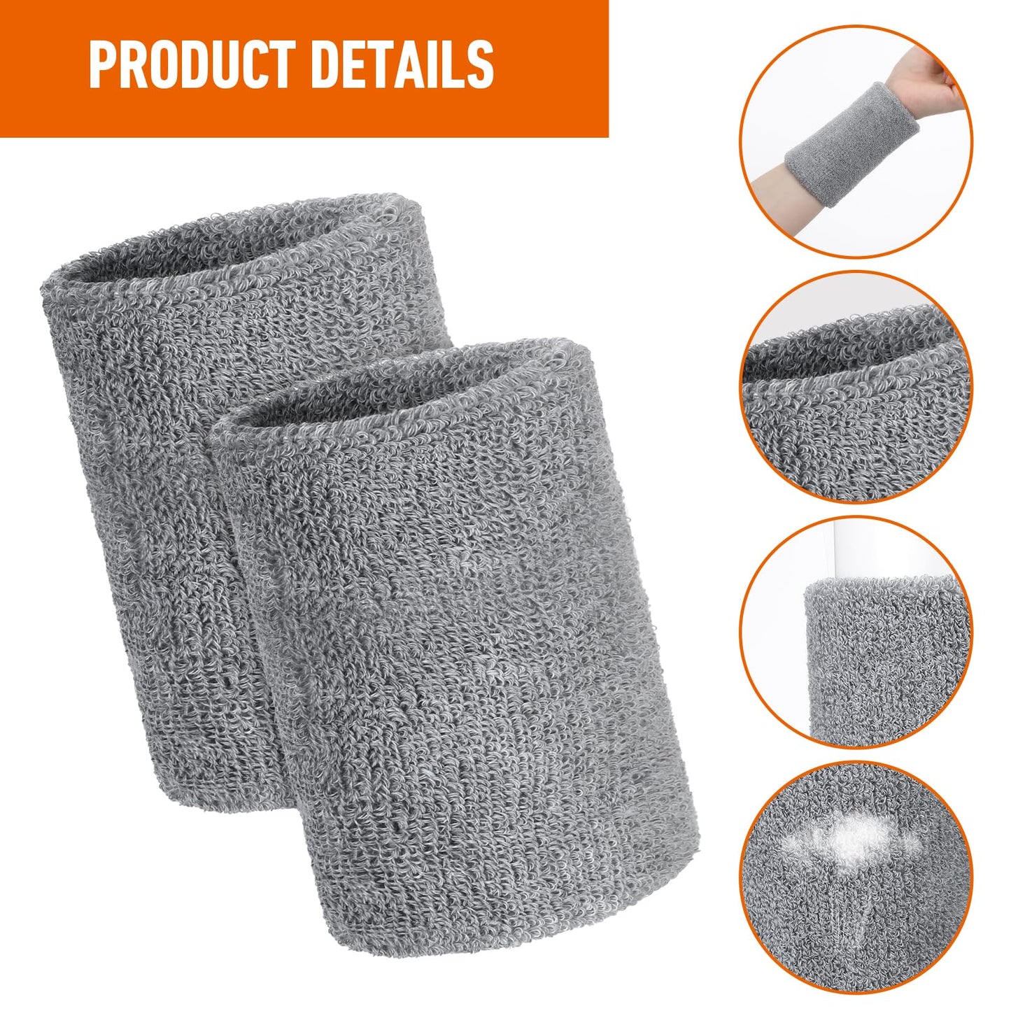 6 Pack Cotton Elastic Wrist Sweatbands for Men Women 4 Inch Gymnastics Wristbands Absorbent Breathable Sports Wristband for Tennis Running Gym Football Hiking Cycling