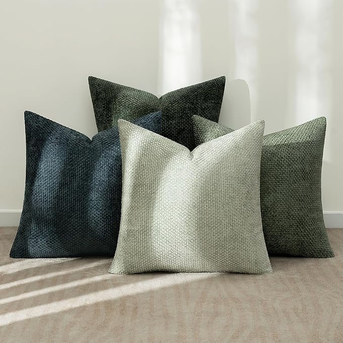 MIULEE Pack of 4 Couch Throw Pillow Covers 22x22 Inch Green Forest Soft Decorative Chenille Pillow Covers Farmhouse Accent Cushion Covers for Boho Home Decor Spring Sofa Bedroom Living Room
