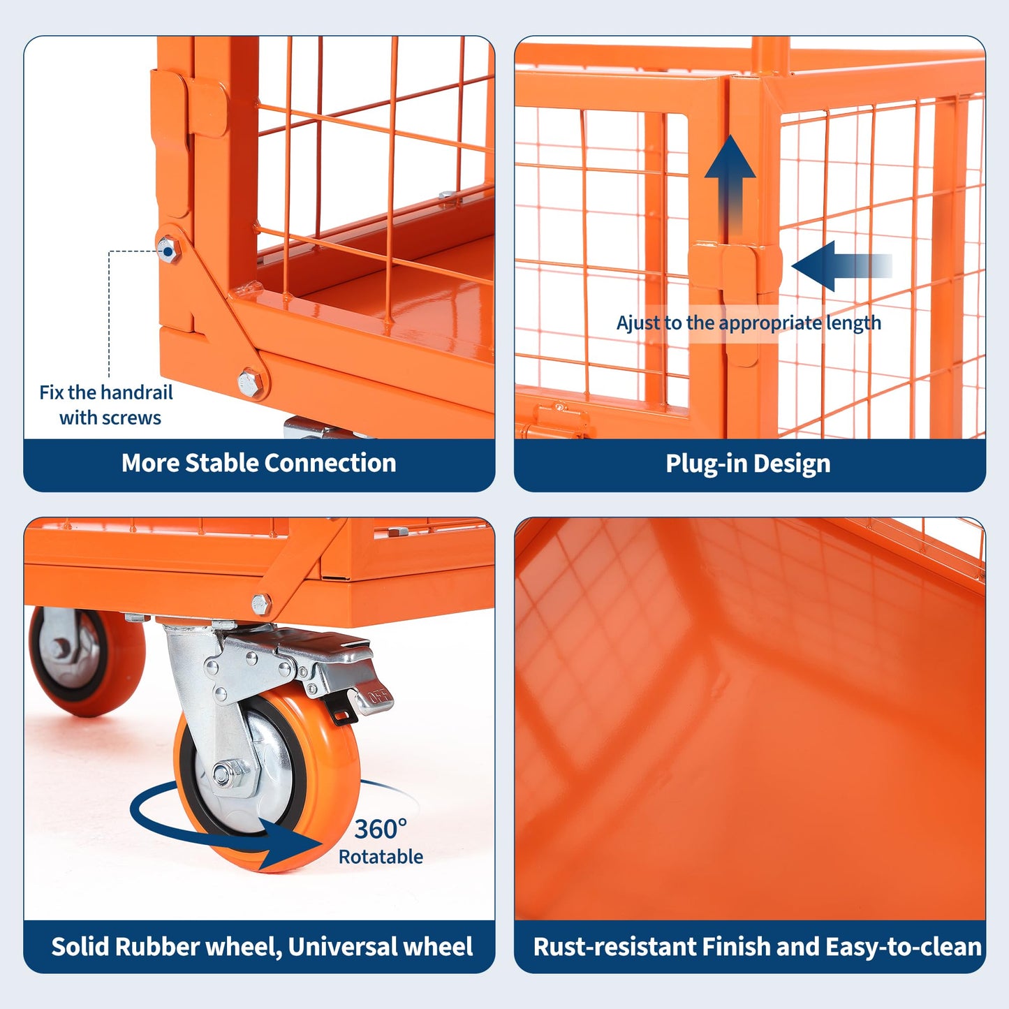 6-in-1 Folding Flatbed Dolly, 1800lbs Heavy Duty Platform Cart with Removable Mesh Sides, Orange Red Lockable Swivel Casters, Smooth Rolling for Hardwood Carpet, Easy Assembly for Garage Warehouse