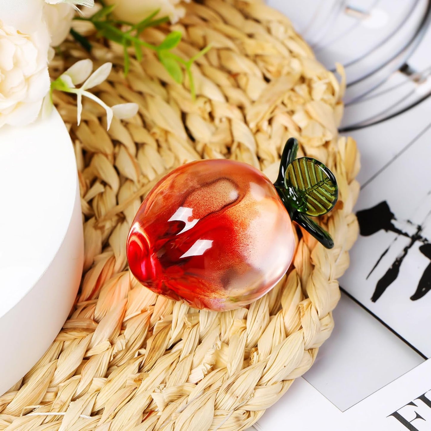 YWHL Handcrafted Glass Peach Figurine - Elegant Kitchen Decor & Crystal Art Collectible for Home Office