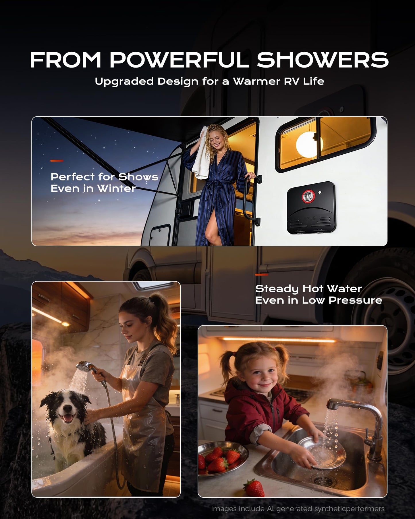 APUS RV Tankless Water Heater, 68,000 BTU Propane Gas On Demand Hot Water with Black Door&Remote, 12V, 3.9 GPM, High Altitude Ready, CSA Certified, Compatible with All RVs,Ideal for RV Family & Camper