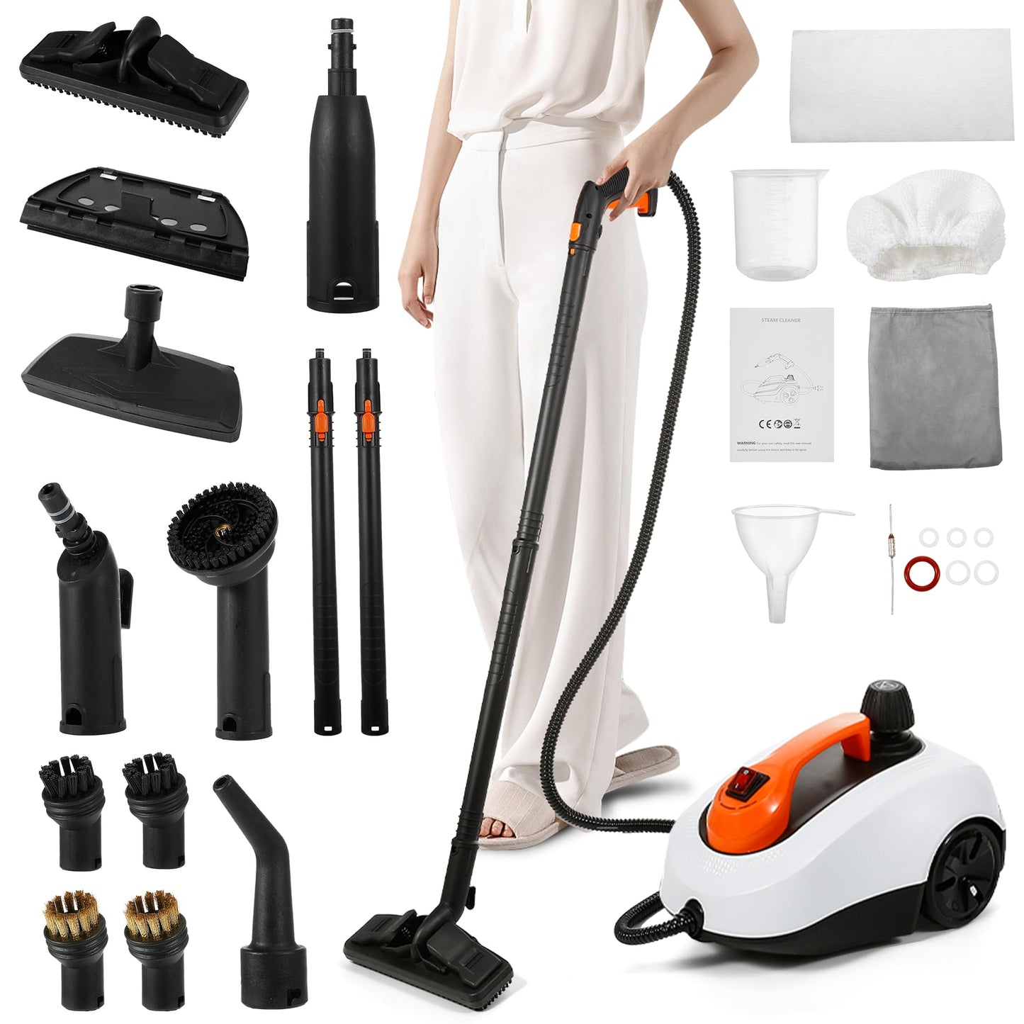 WICHEMI Steam Cleaner with Extension Pole, 61 oz, Steam Cleaner for Home, Adjustable Steam Pressure, 26 Accessories, Handheld Steam Cleaner for Walls, Gaps, Hard Floors, and Tiles