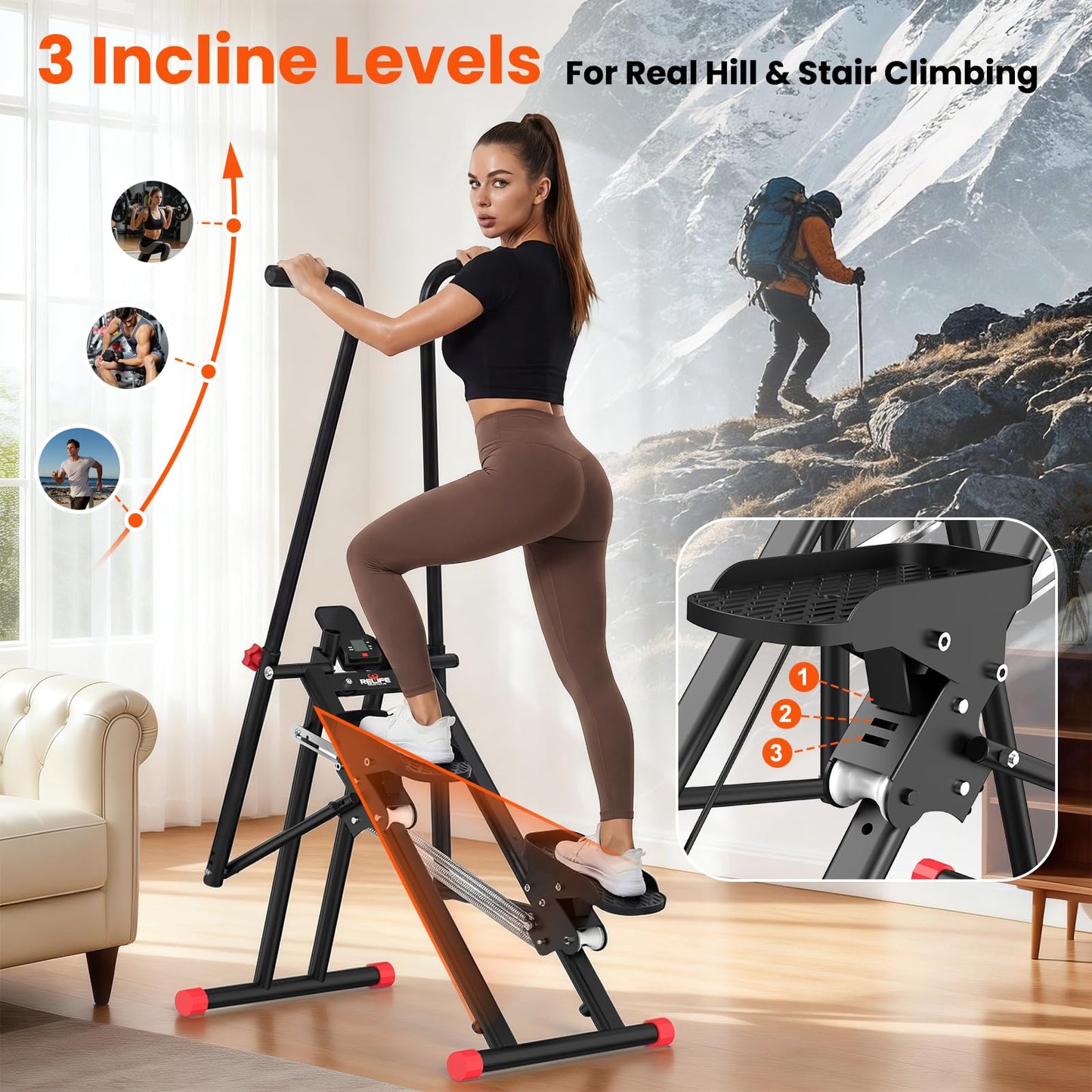 RELIFE REBUILD YOUR LIFE Stair Stepper for Home Exercise,New Version Stair Climber with Adjustable Resistance, Vertical Climber Cardio Exercise Machine for Full Body Workout, Extended Step Range