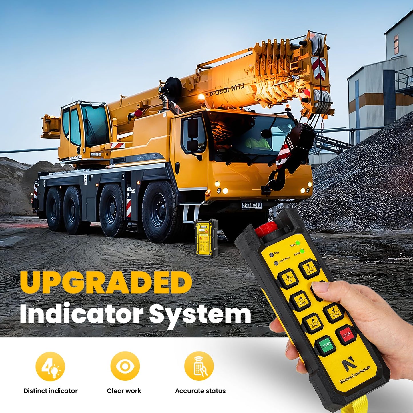 NEWTRY Wireless Crane Remote, 12V 6 Button Industrial Crane Controller Hoist Truck Remote 984FT Electric Lift Switch with Indicator System