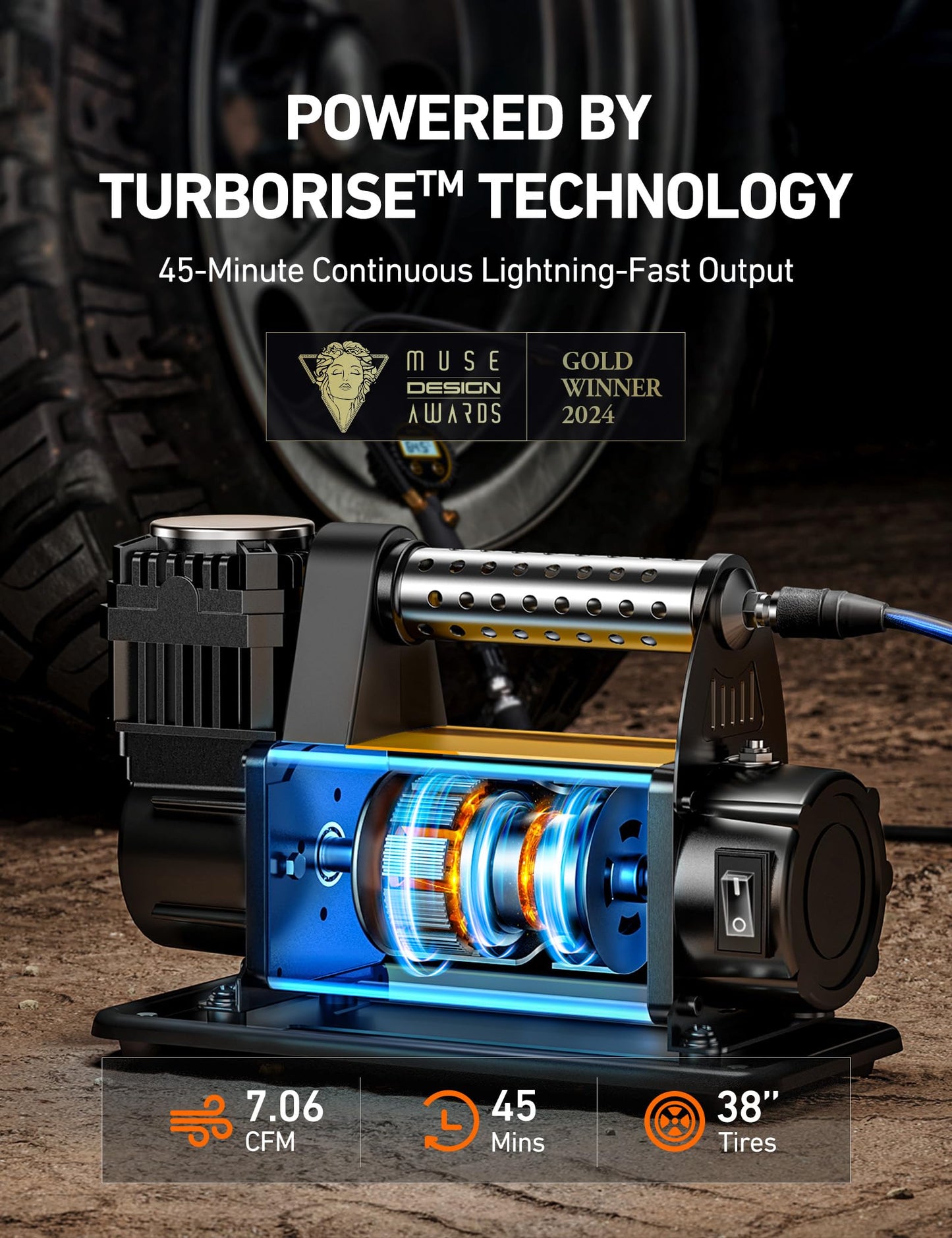 AstroAI T6 Offroad Air Compressor, 12 V Portable Air Pump with 7.06 CFM, AirCtrl, ¼ NPT Quick Connector, Heavy-Duty Truck Tire Inflator, Max 150 PSI for 4 × 4 SUV Vehicle RV ATV