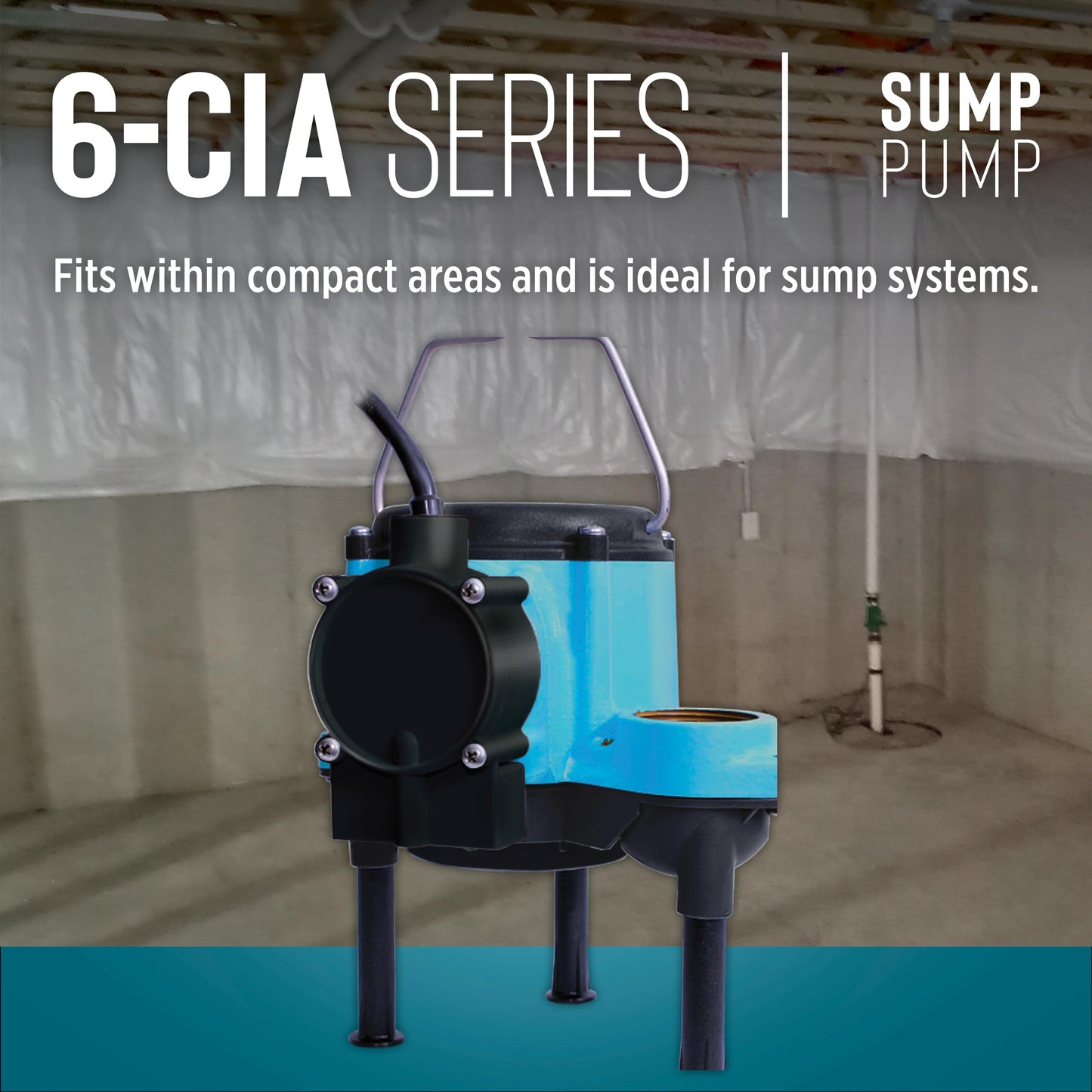 Little Giant 6-CIA 115 Volt, 1/3 HP 2760 GPH Cast Iron Submersible Sump Pump with Extended Leg Kit and Integral Diaphragm Switch, 10-Ft. Cord, Blue, 506162