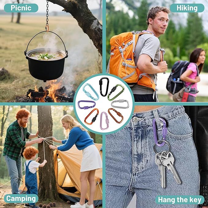 Multi-Pack Aluminum Carabiner Clips, 2" Ultra-Light Spring & Locking for Key,Hiking, Outdoor Activities