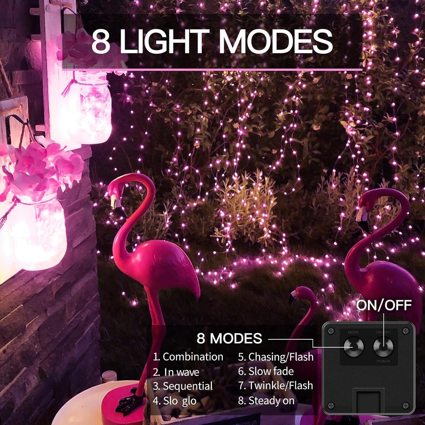 Suddus Pink Solar String Lights - 200 LED Fairy Lights, 66ft, 8 Modes for Outdoor Decor | Perfect for Halloween, Patio, and Yard
