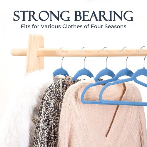 HOUSE DAY Velvet Hangers - Non-Slip Heavy Duty 60 Pack in Tranquil Blue | Slim Space-Saving Design with 360° Rotating Hook