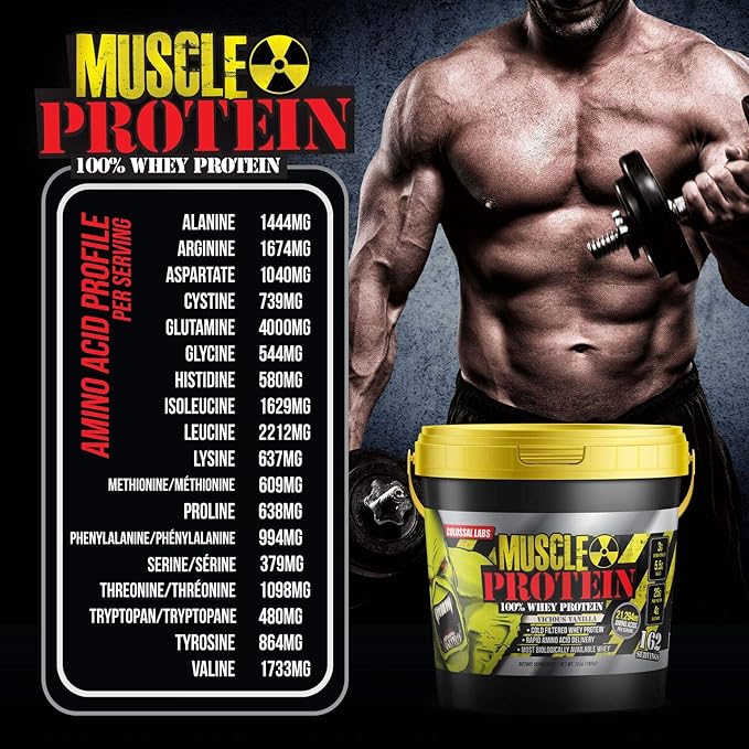 Muscle Whey Protein Flavored Protein Powder, 25,000mg Amino Acids/Serving, Cold Filtered(Packaging May Vary) (12 Pound (Bucket), Vanilla)