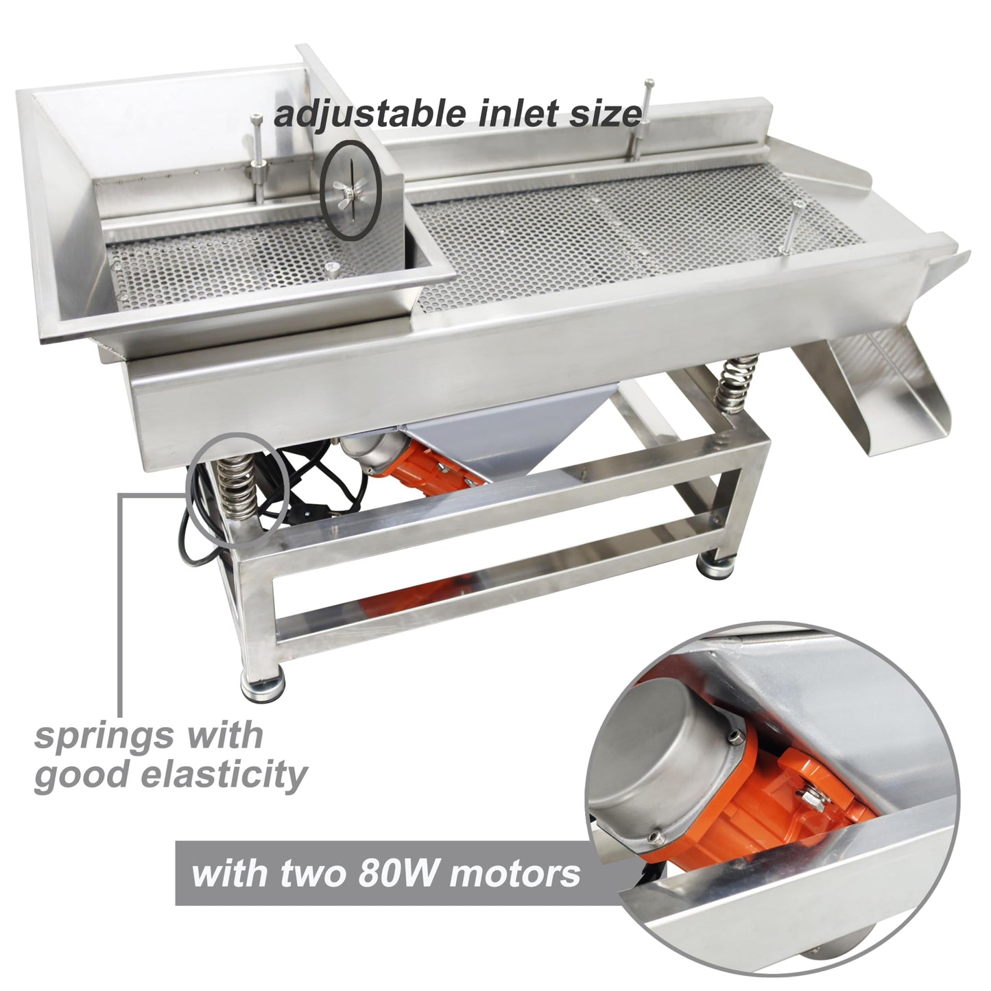 TECHTONGDA Straight Vibrating Sieve Screen Shaker Electric Linear Sifter Machine Stainless Steel One Layer Two Motors 4mm Round Hole Screen Size 11.8×31.5inch 110V