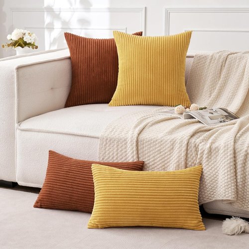 MIULEE Decorative Corduroy Throw Pillow Covers - Soft Square Cushion Cases, 18 x 18 Inch, Dark Rust (Pack of 2)