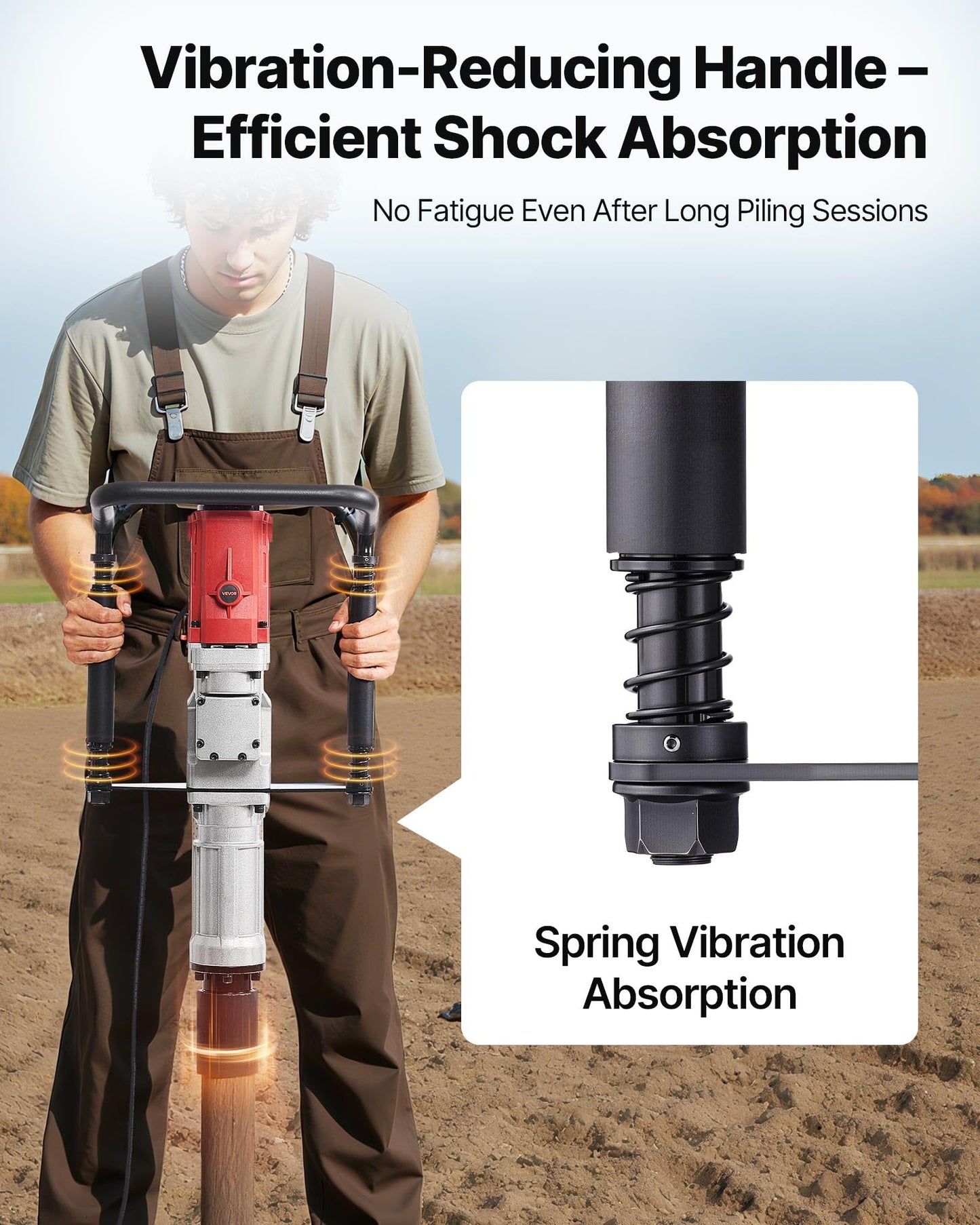 VEVOR Electric T Post Driver, 2200W Handheld Powerful Post Pounder, with 2.17 in/55mm, 2.76 in/70mm Sleeves, for Fence, Metal Fencing, Farm, Garden, Construction, Landscaping Projects