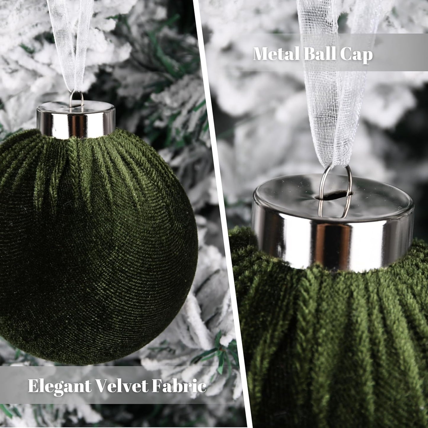 Velvet Christmas Tree Ornaments by [Brand Name] - Shatterproof 15-Piece Set in Multicolor Green, Brown, and Neutral | 80mm (3.15 Inch)
