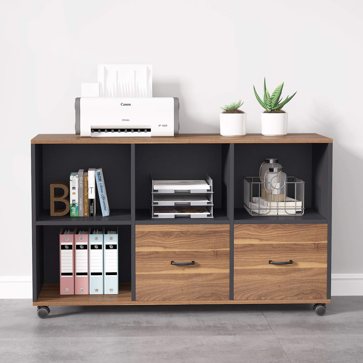 Tribesigns 55 inches Executive Desk and 43" lateral File Cabinet, L-Shaped Computer Desk Home Office Furniture with Drawers and Storage Shelves, Office Table with Cabinet