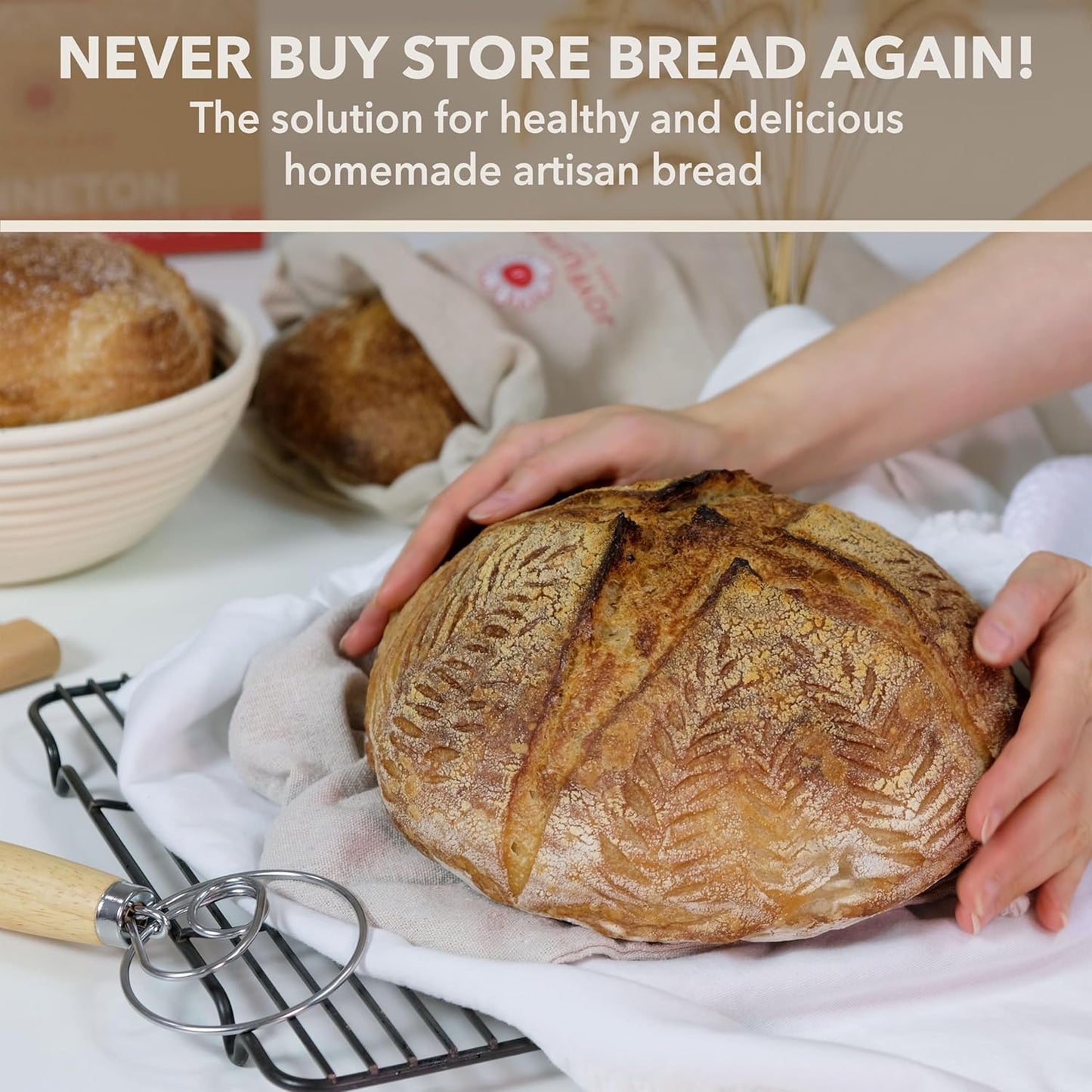 Banneton Bread Proofing Basket Set - 9-Inch Round Artisan Sourdough Baking Kit with Tools & Liners