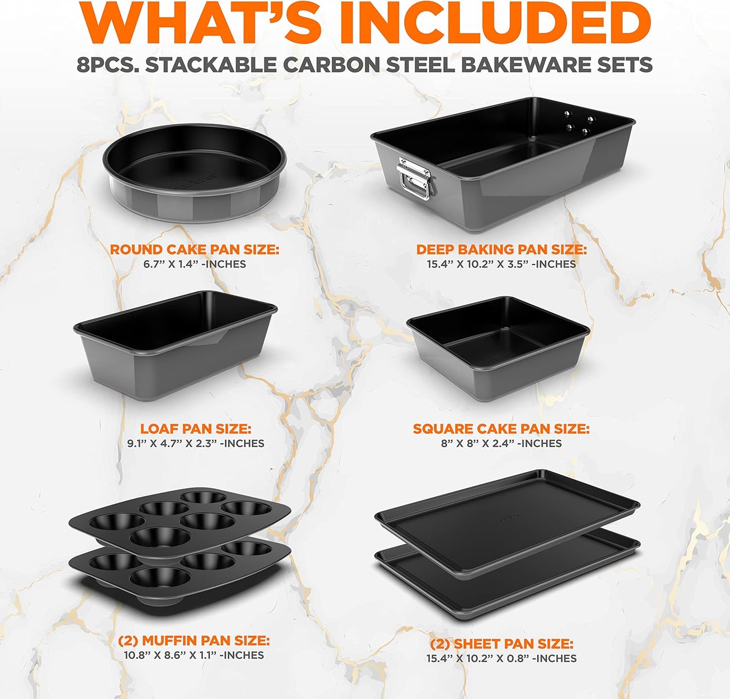 NutriChef 8-Piece Nonstick Bakeware Set - PFOA-Free Baking Pans, Oven Safe to 450°F, Gray