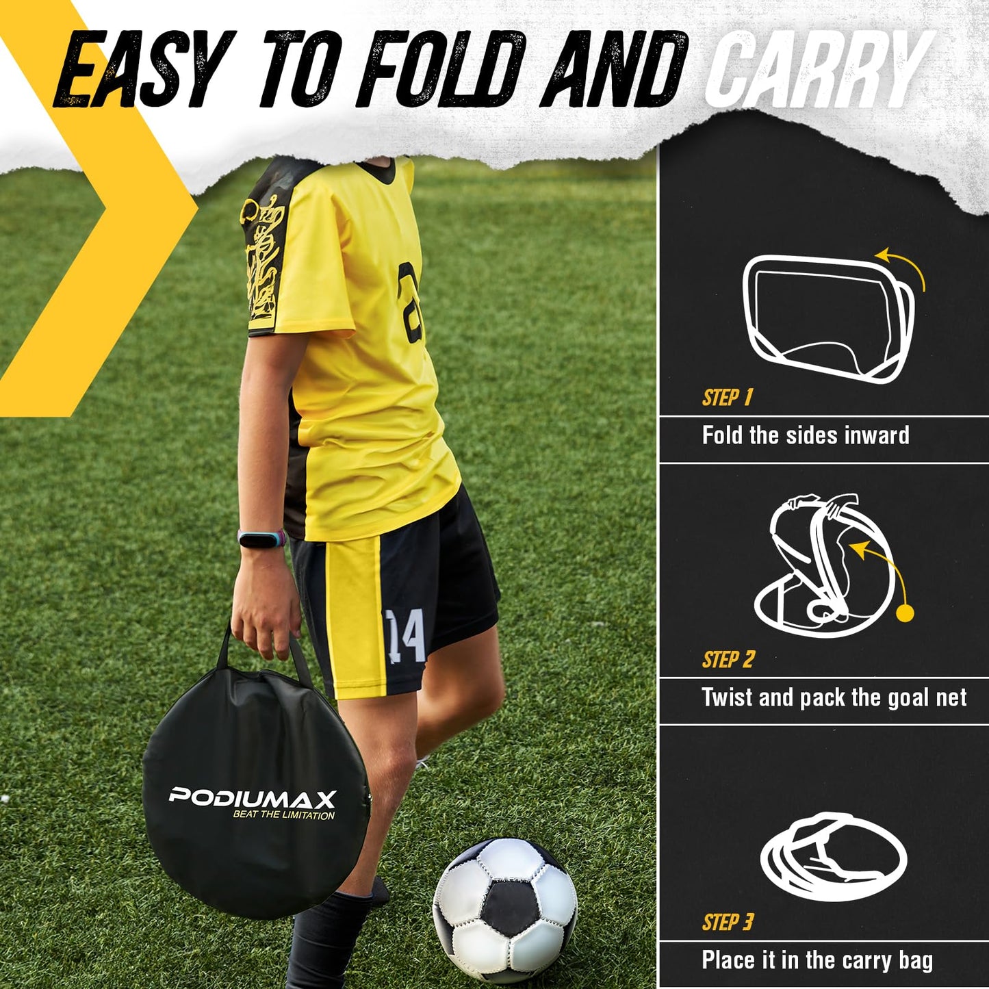 PodiuMax Kids Soccer Goal 2 in 1, Pop up Portable Soccer Goals for Backyard, Soccer Net for Kids Age 3 5 8, Indoor Outdoor Toddler Soccer Goal with Carry Bag, Improving Passing & Shooting Accuracy