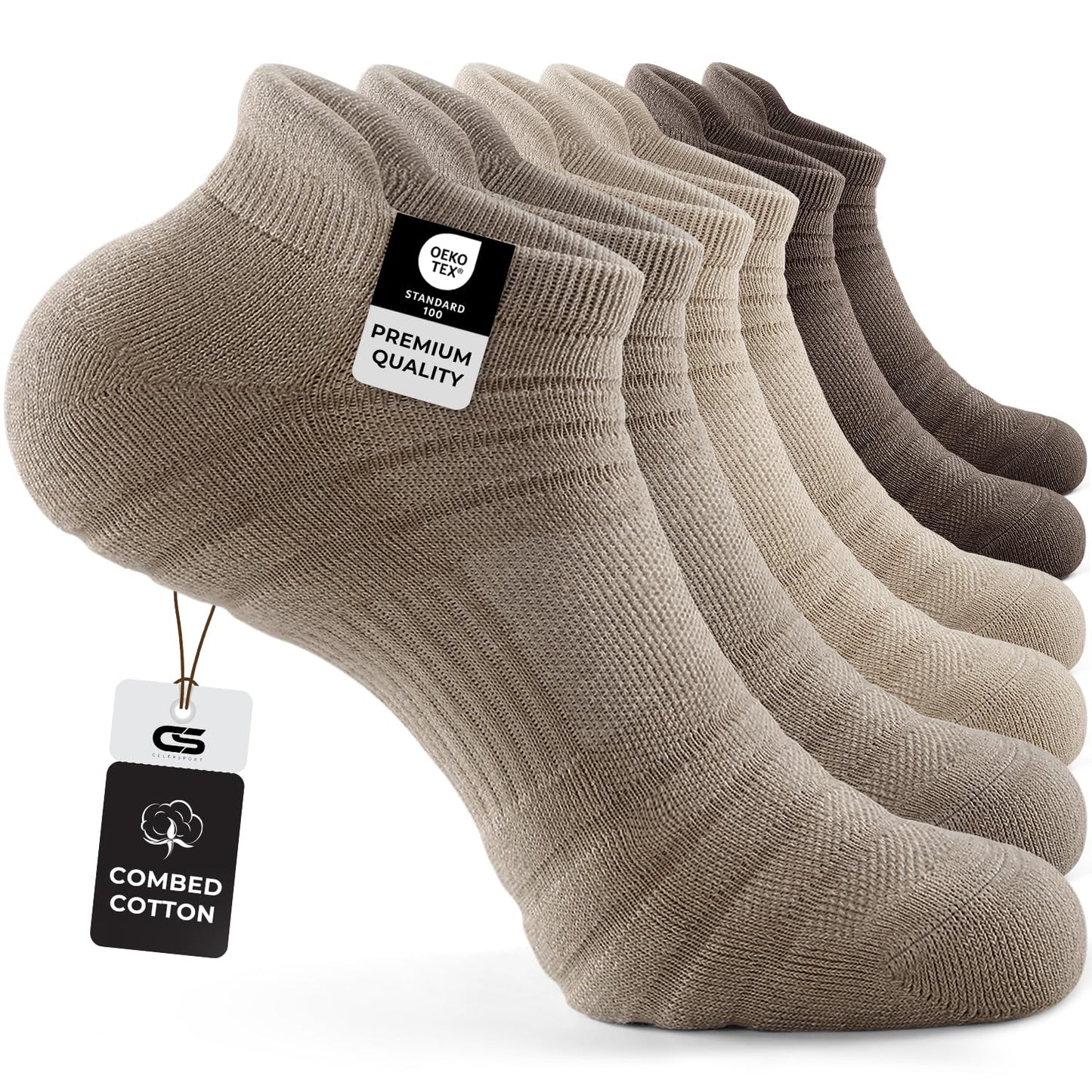 CS CELERSPORT 6 Pack Athletic Running Ankle Socks, Low Cut Cushioned Tab Sports Socks Men Women,Brown, Large