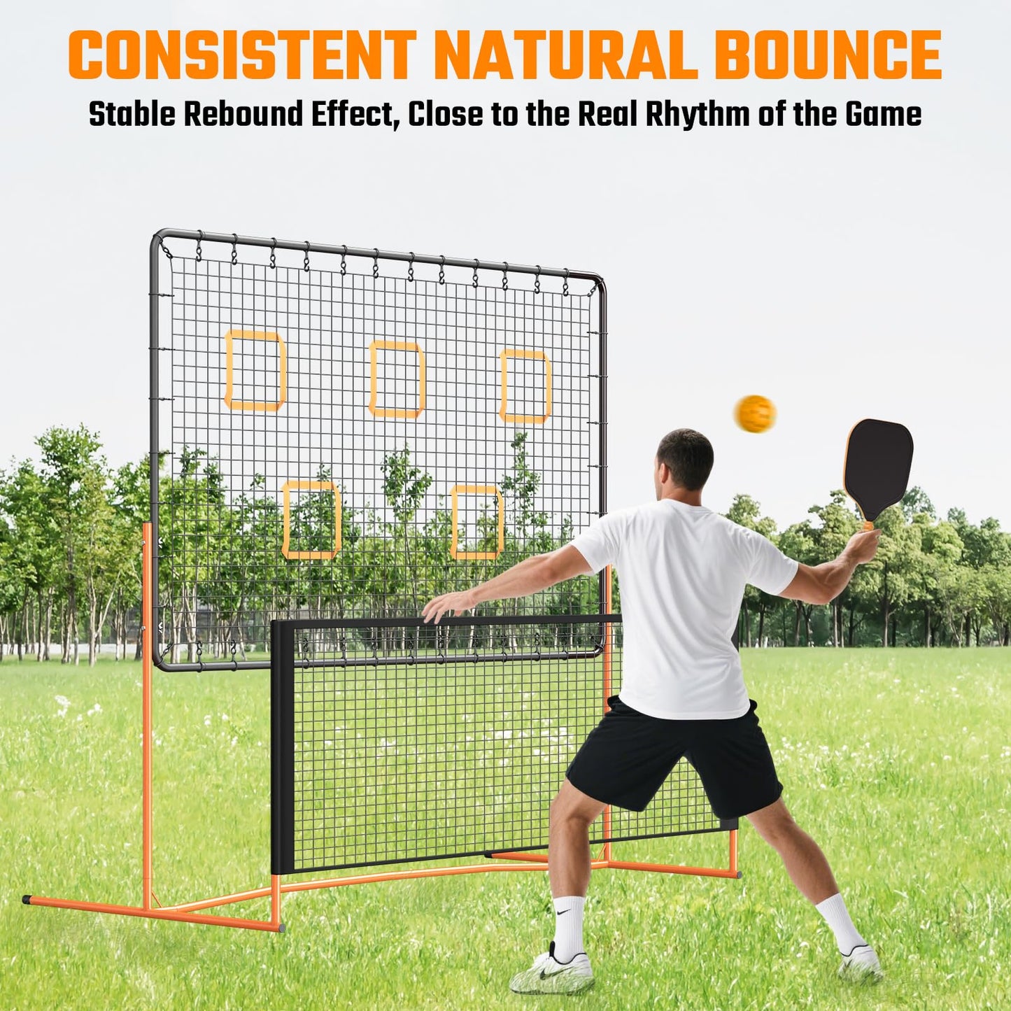 GCCSJ Pickleball Rebound Net, Pickleball Rebounder Training Equipment, for Single Player Practice Hitting, Doubles, Suitable for Garage, Backyard, Park, Indoor and Outdoor (Orange)