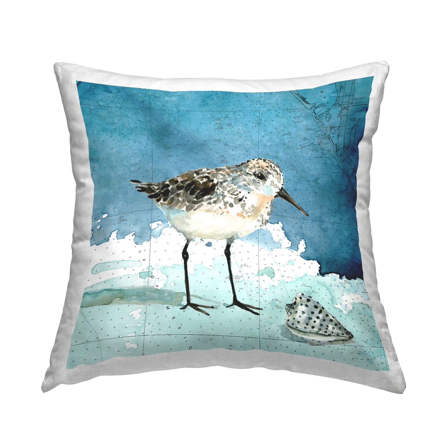 Stupell Industries Sandpiper Bird and Shell Nautical Ocean Map Design by Carol Robinson