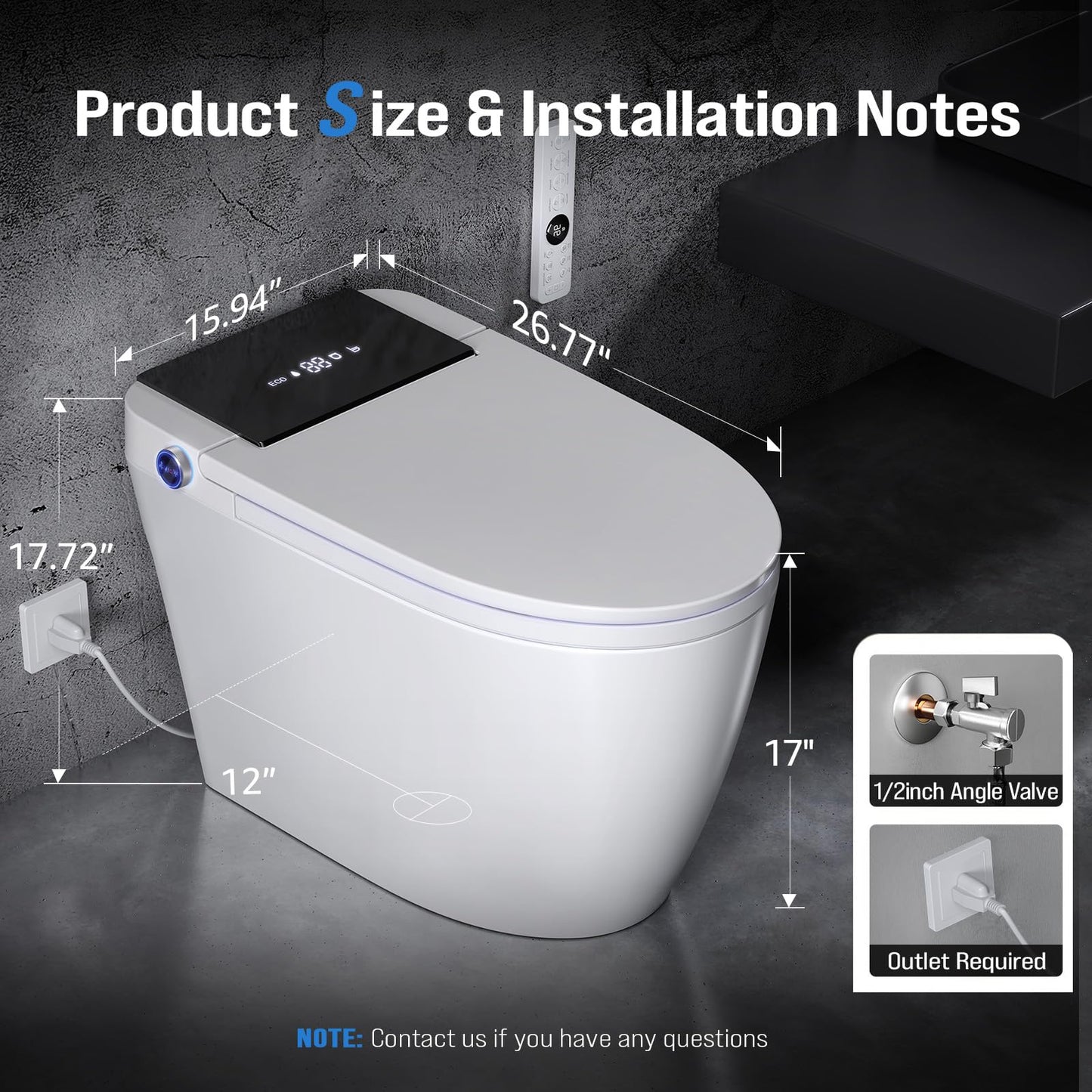 Smart Toilet with Bidet Built-in, Auto Flush Modern Bidet Toilet Combo with Foot Sensor, Heated Seat, Warm Air Dryer & LED Display, Tankless One Piece Elongated Electric Toilet, 1.28 GPF
