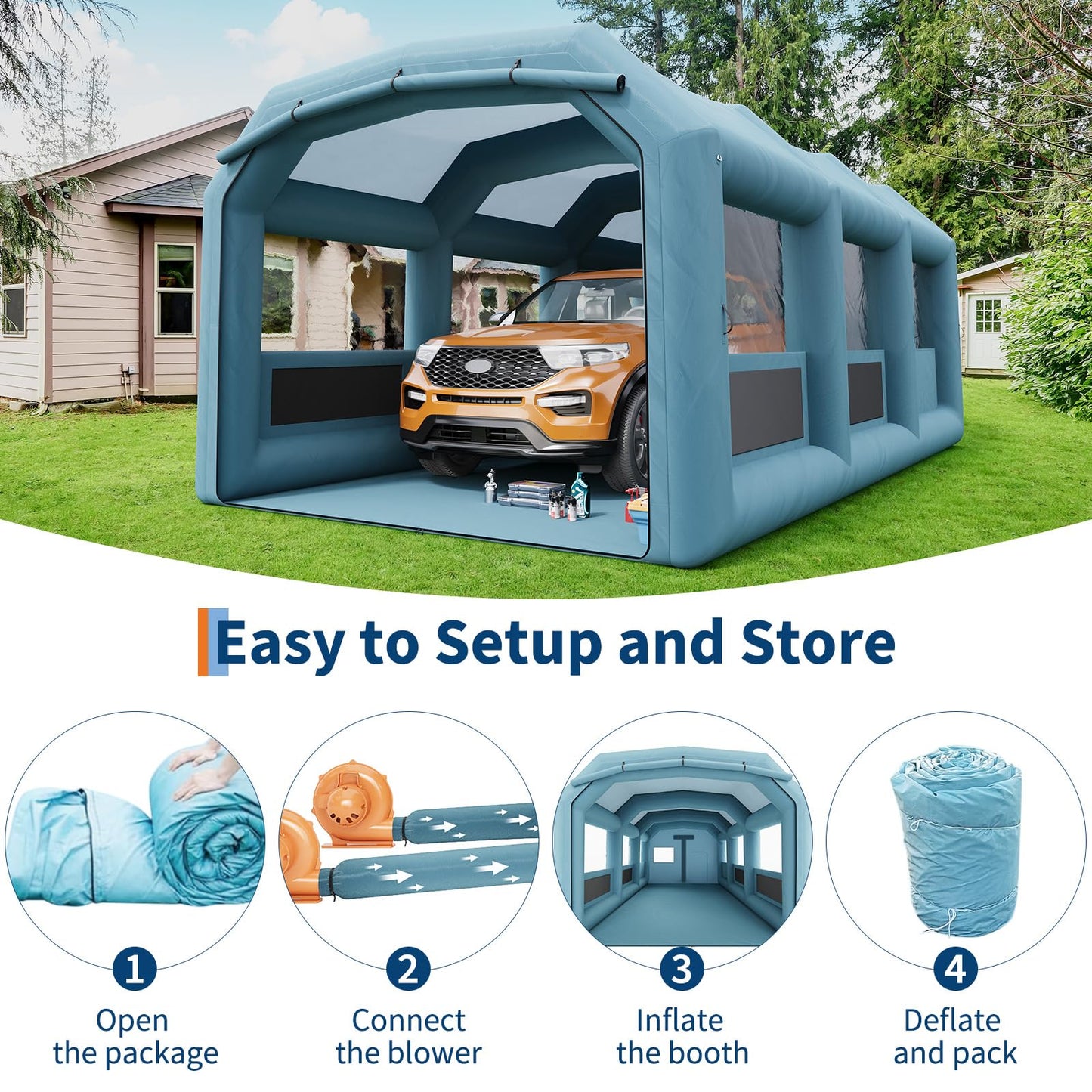 26x15x11Ft Inflatable Paint Booth, Portable Paint Spray Booth with 550W+750W Blower and Air Filter System, Inflatable Spray Booths for DIY Painting Car Truck Garage Furniture Parts Paint Renovation