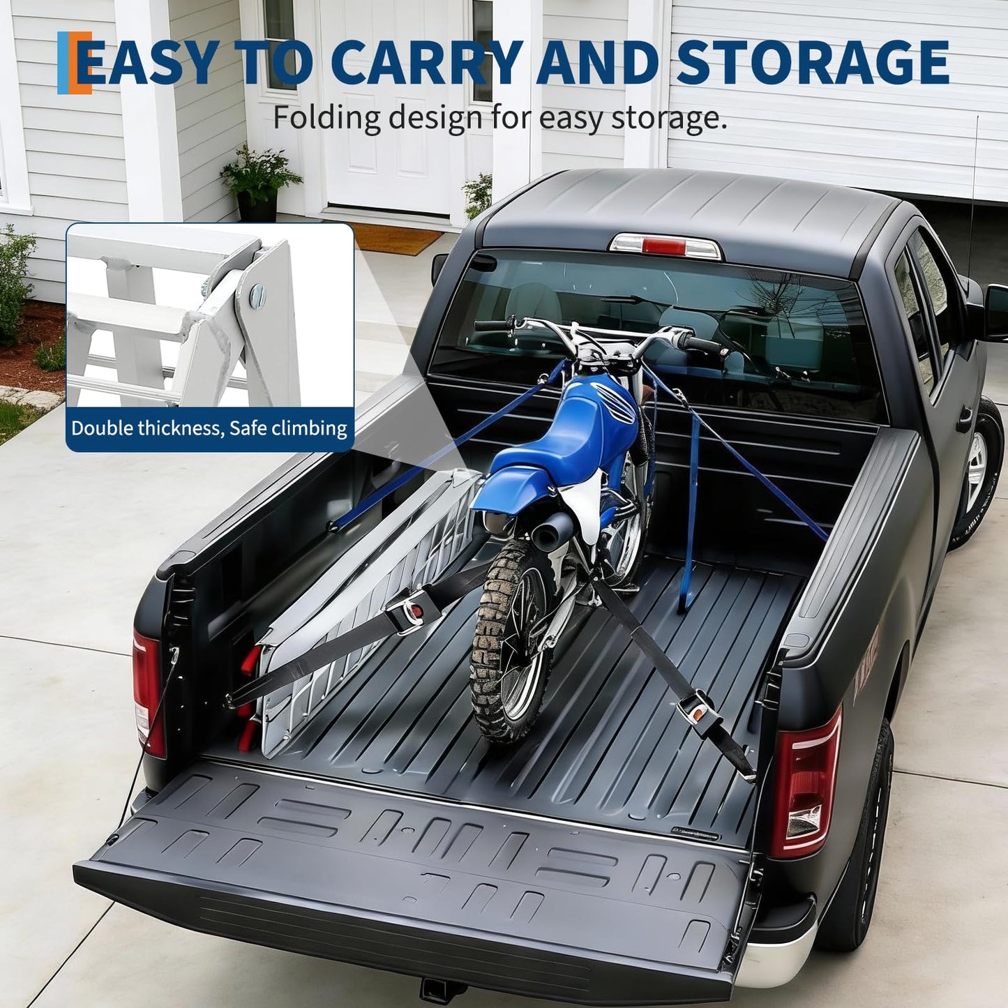 Heavy Duty 1500LB Capacity Aluminum Motorcycle Loading Ramp Set – 7.5FT Folding Design,Load Straps for Pickup Trucks, Motorcycles, Lawnmowers, Dirt Bikes(2-Pack)
