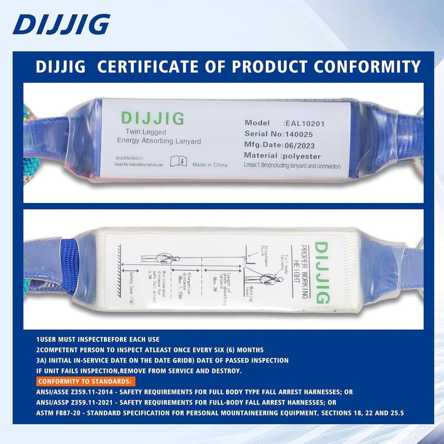 DIJJIG Full Body Protection Safety Harness 5pt Adjustment Safe Comfortable Construction Positioning Extra LongThick Leg Back Padded Push Button Quick Lock Buckle OSHA/ANSI compliant
