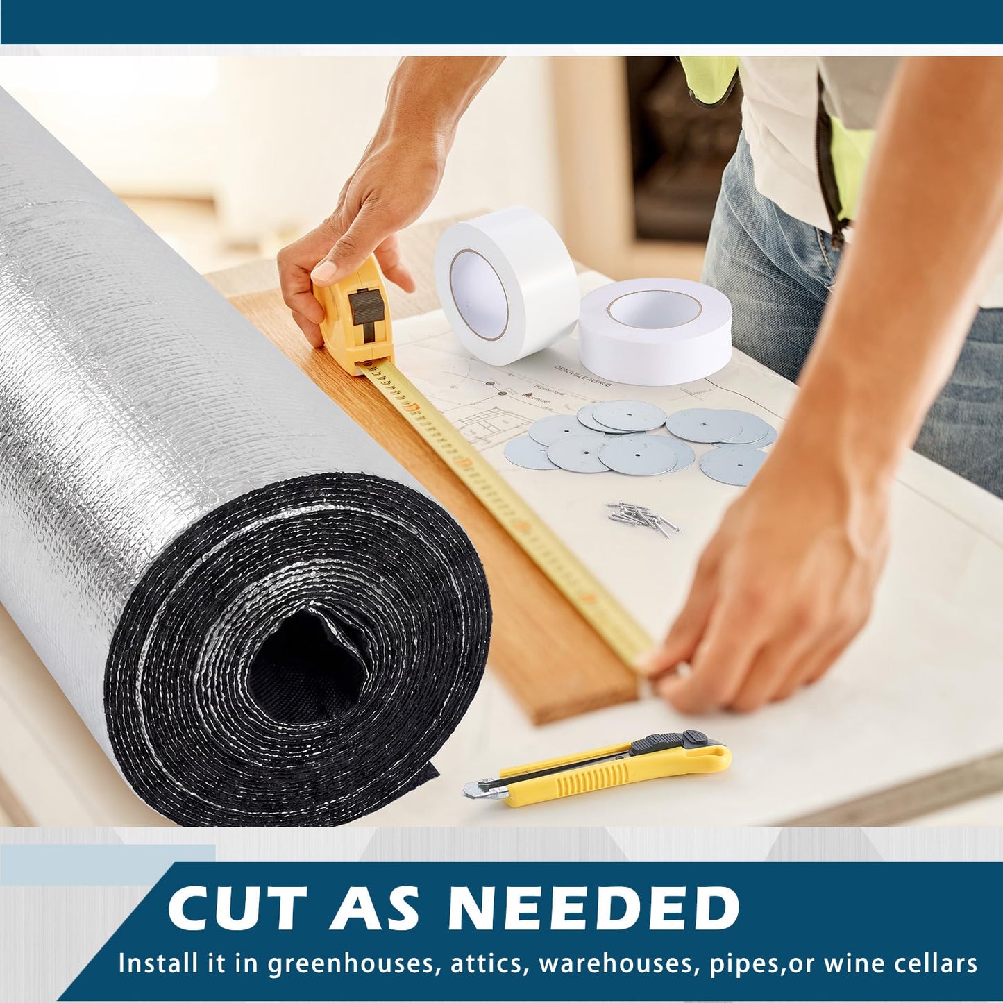 Tandefio Roll up Garage Door Insulation Kit for Cooling Metal Buildings Reflective Foam Aluminum Foil Summer Barrier Warehouse Insulation Panels for 2 Doors 10'x10' or Large (Black,40 in X 78.7 ft)