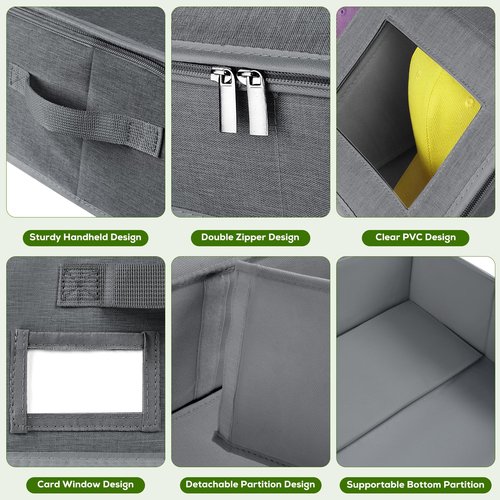 2 Pack Hat Storage for Baseball Caps-Holds Up to 48 Caps, Hat Organizer for Closet Stackable Hat Box with Cardboard, Dustproof Baseball Cap Organizer with 2 Handles for Home Travel (Grey, 2Pack)