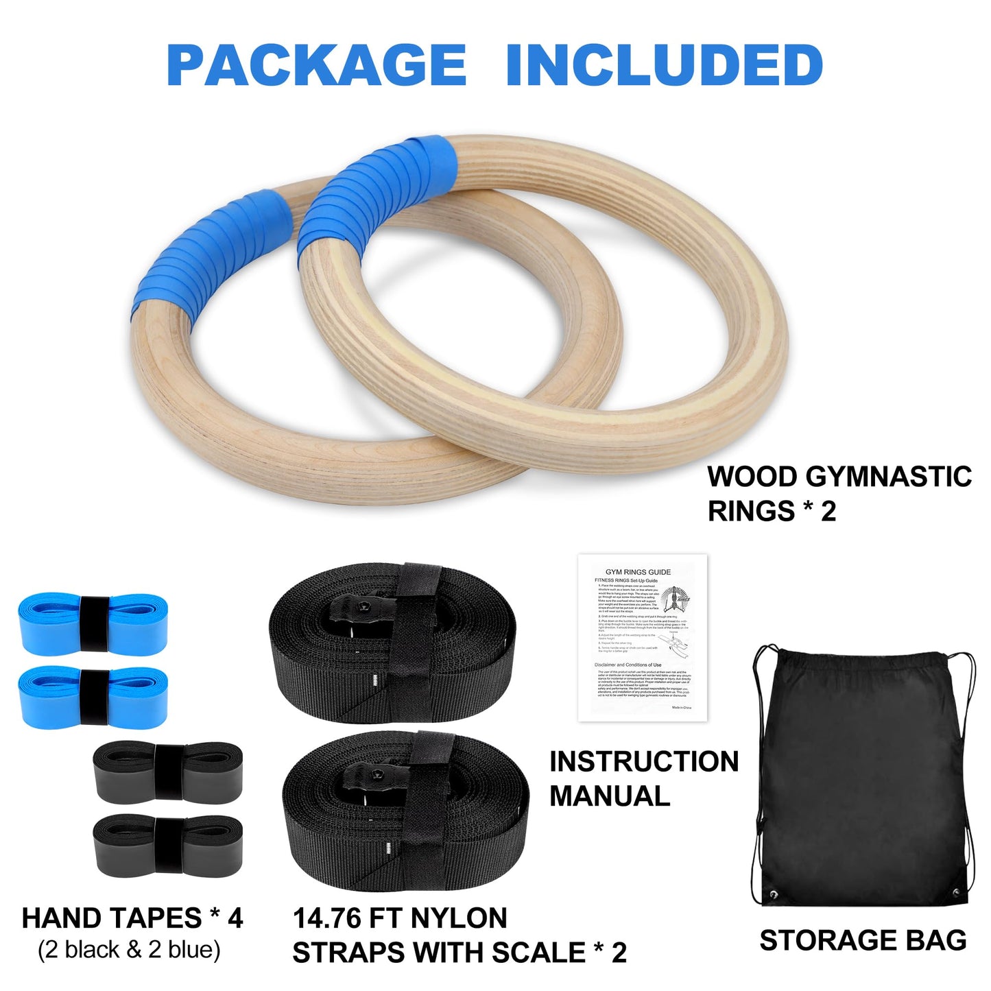 ZILLEEN Wooden 1.25“ Gymnastics Rings Olympic Rings with Adjustable Straps for Pull Up Bar Exercise Men Gym Kids