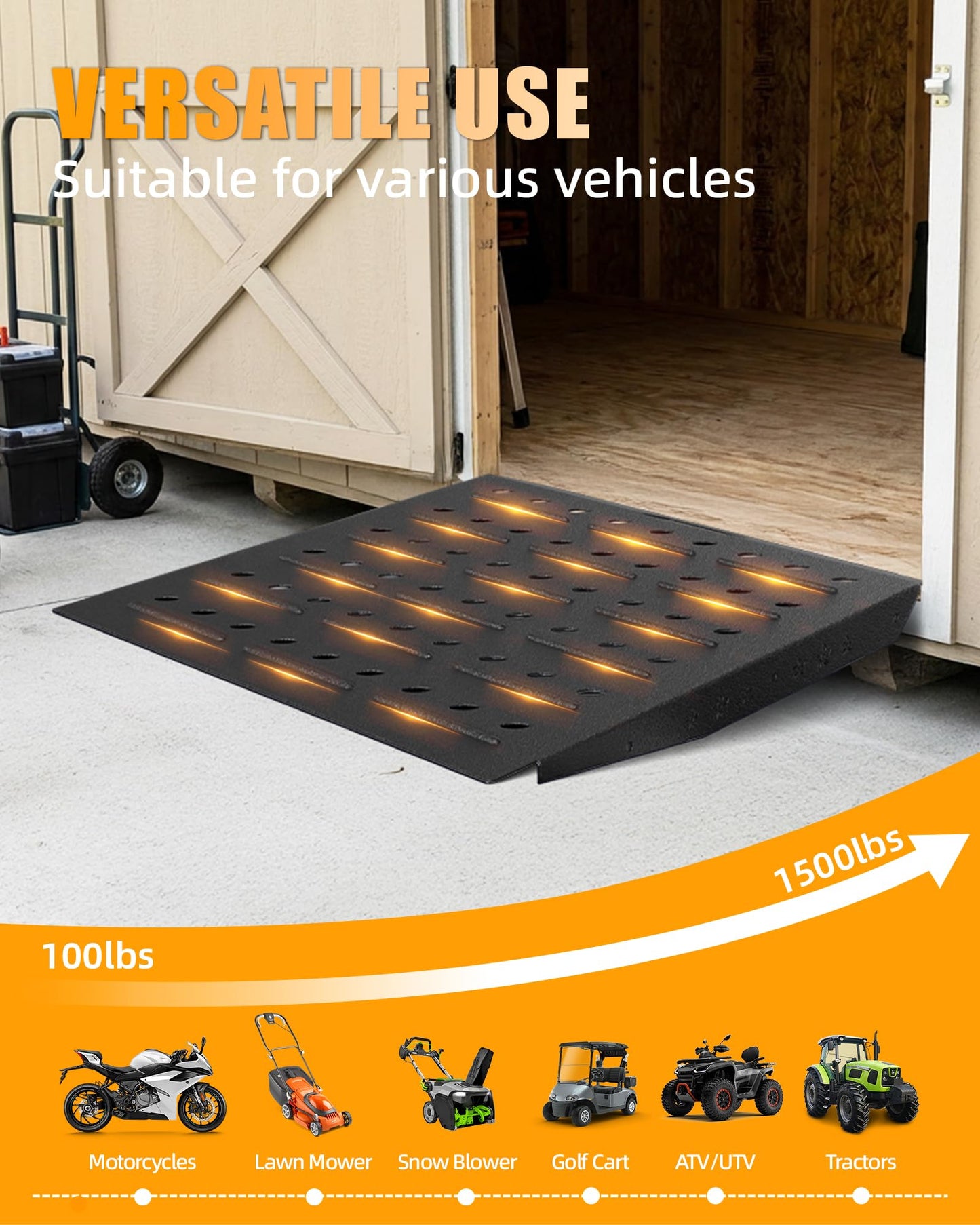 VNN 29" x 24" Shed Ramp - Velvet Black Loading Ramp for Riding Mower, 1 Pack Ramps for Shed，900 LB Capacity Alloy Loading Dock Ramp for Garages, Barns