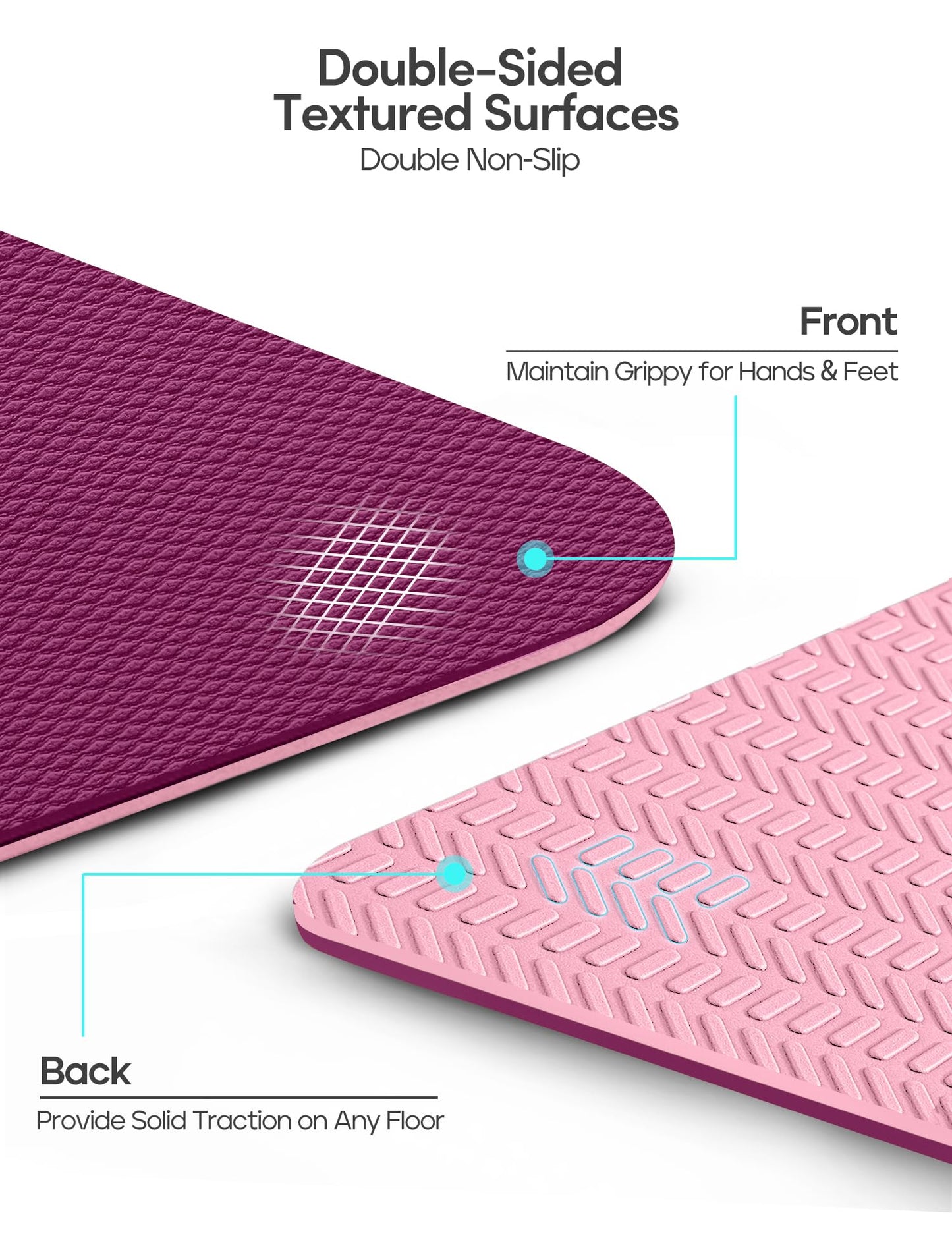 Heathyoga Yoga Mat Non Slip TPE Pilates Exercise Mats for Home Workout Gym Fitness Eco Friendly Thick Hot Yoga Mat with Strap Body Alignment,72"x 26" Thickness 1/4"