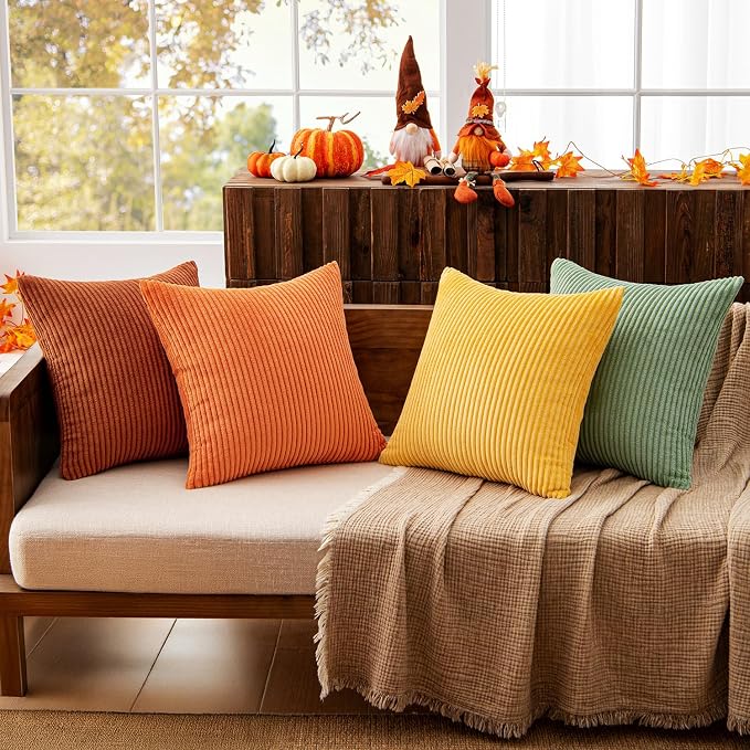 MIULEE Decorative Throw Pillow Covers 16x16 Inch Set of 4, Vibrant Cushion Covers Vintage Retro Home Decor, Mix and Match Color Clash Design for Sofa Couch Bed Living Room Yellow Rust Green
