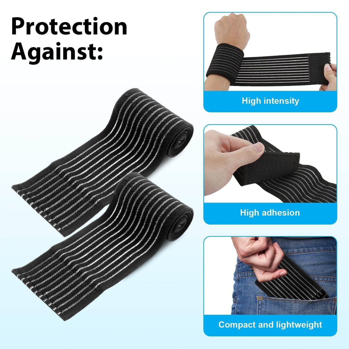 8 Pack Ice Pack Straps - 4 Sizes Elastic Wrap for Ankle Wrist Elbow Calf, Reusable Hot Cold Therapy Strap, Adjustable Ice Pack Holder, Strong Hook and Loop Reusable Ice Belt Extender