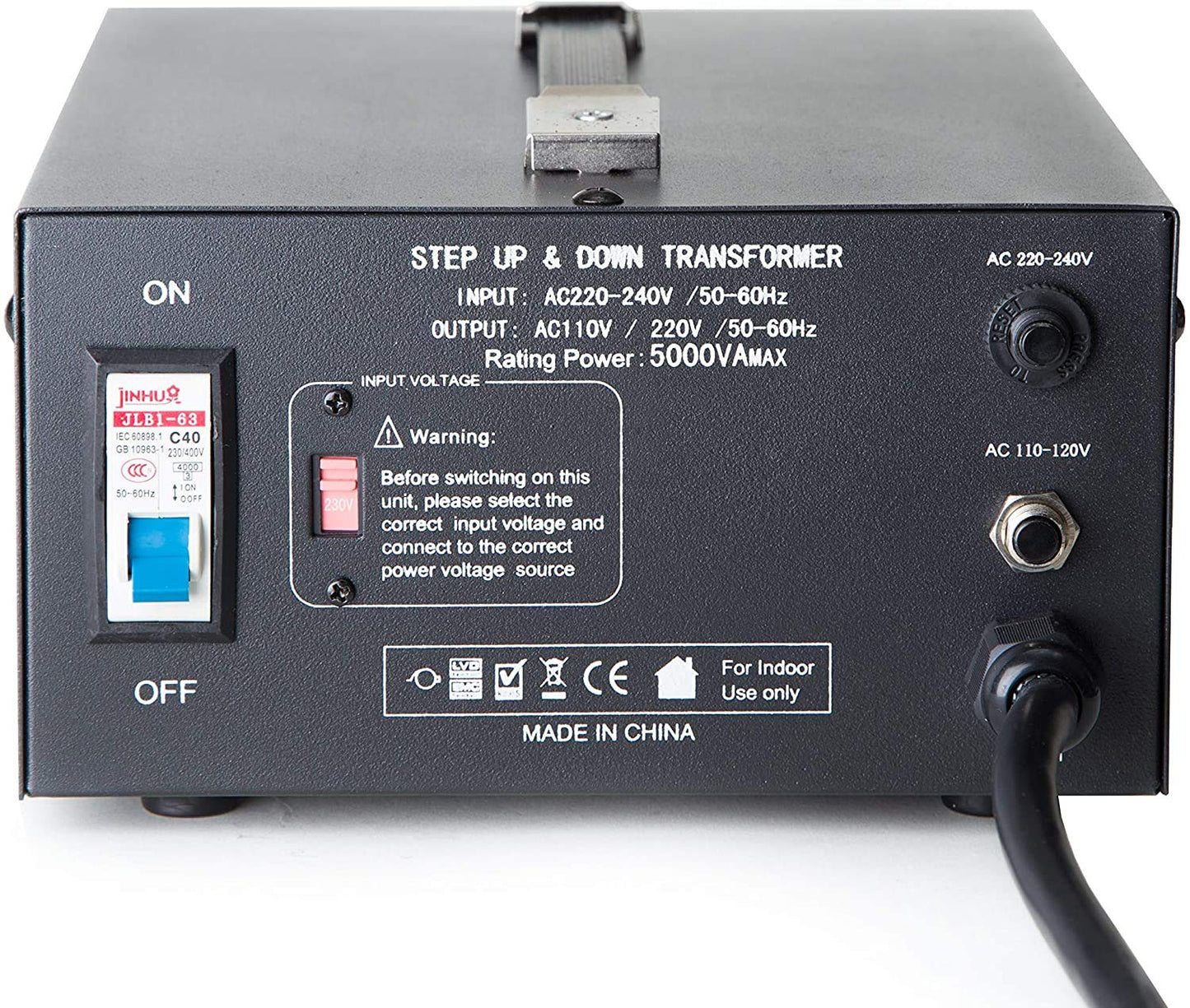 ELC T-5000 5000-Watt Voltage Converter Transformer - Step Up/Down - 110V/220V - Circuit Breaker Protection [3-Years Warranty] (5000W)