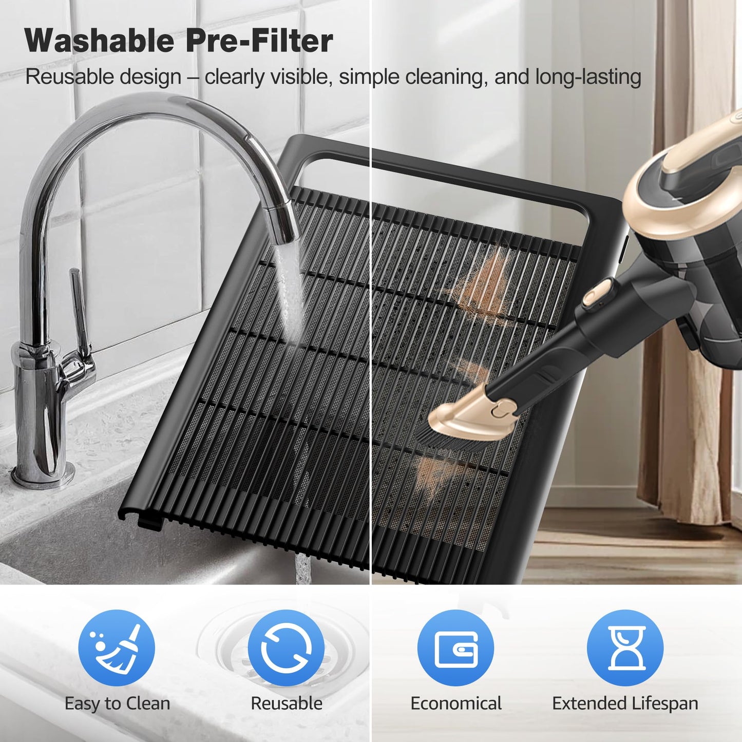 KNKA Air Purifier for Home Bedroom Large Room Up to 1,695 Ft² in 1 Hr, HEPA Air Cleaner with Washable Pre-Filter, AHAM VERIFIDE, AQI Display, ECO Mode, Pet Mode for Pets, Dust, Pollen, APH4000, Black