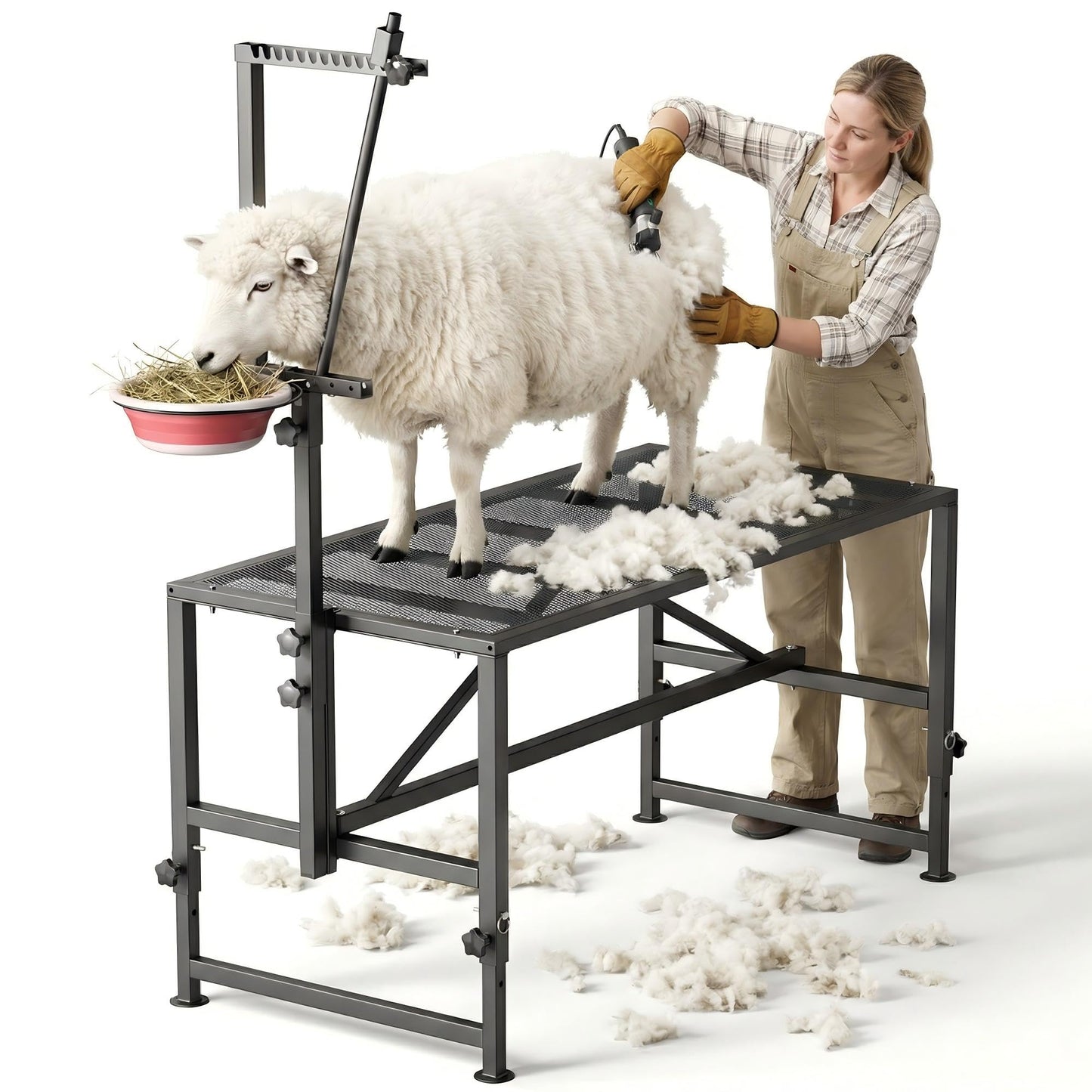 SKONYON Goat Milking Stand With Feeder: Heavy Duty 600lbs Goat Stand | 47x23 Inch Livestock Table With Adjustable Headpiece & Legs | Hoof Trimmers Shearing For Goats & Sheep | Sheep Stand Black